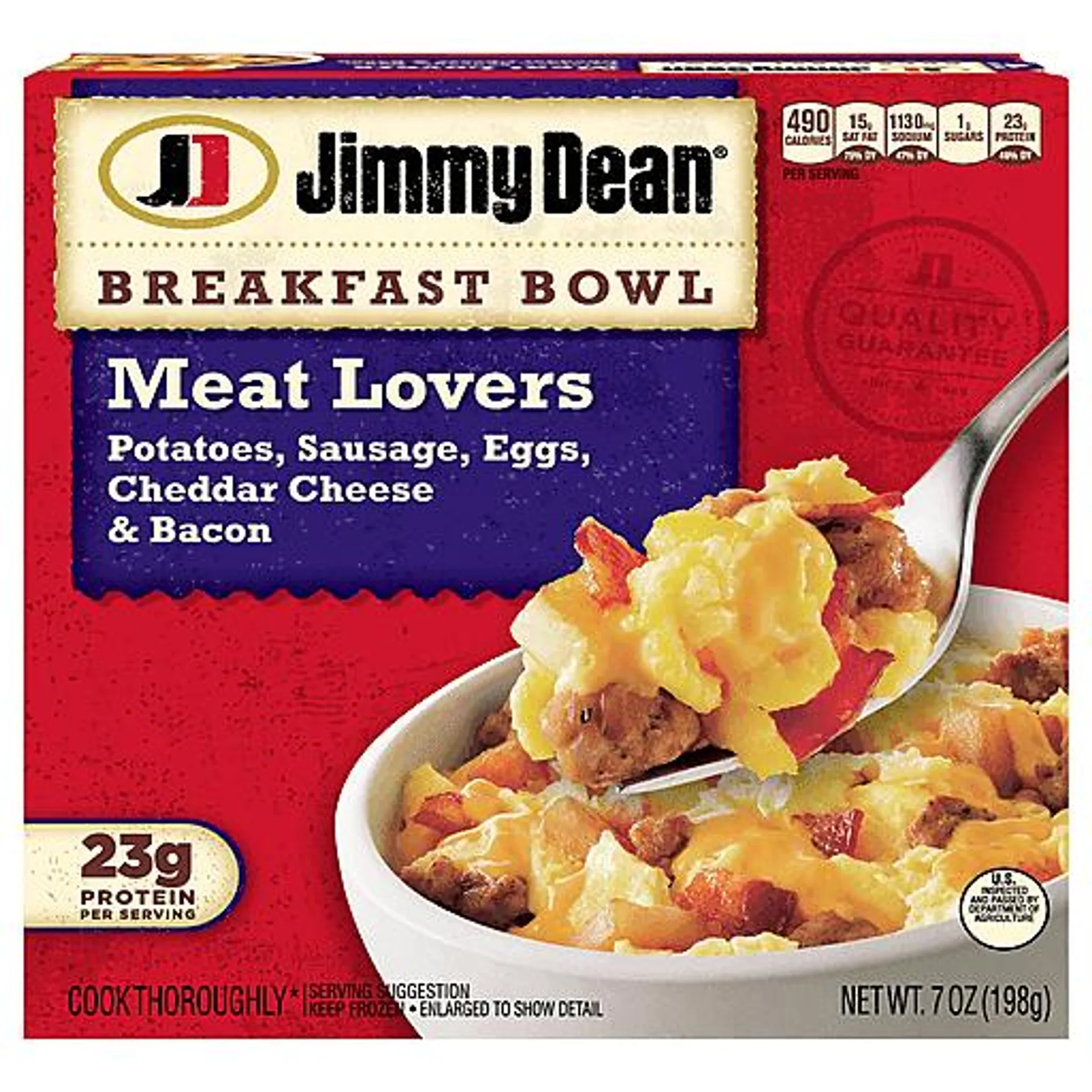 Jimmy Dean Meat Lovers Breakfast Bowl with Potatoes Sausage Eggs Cheddar Cheese and Bacon Dish 7 oz box