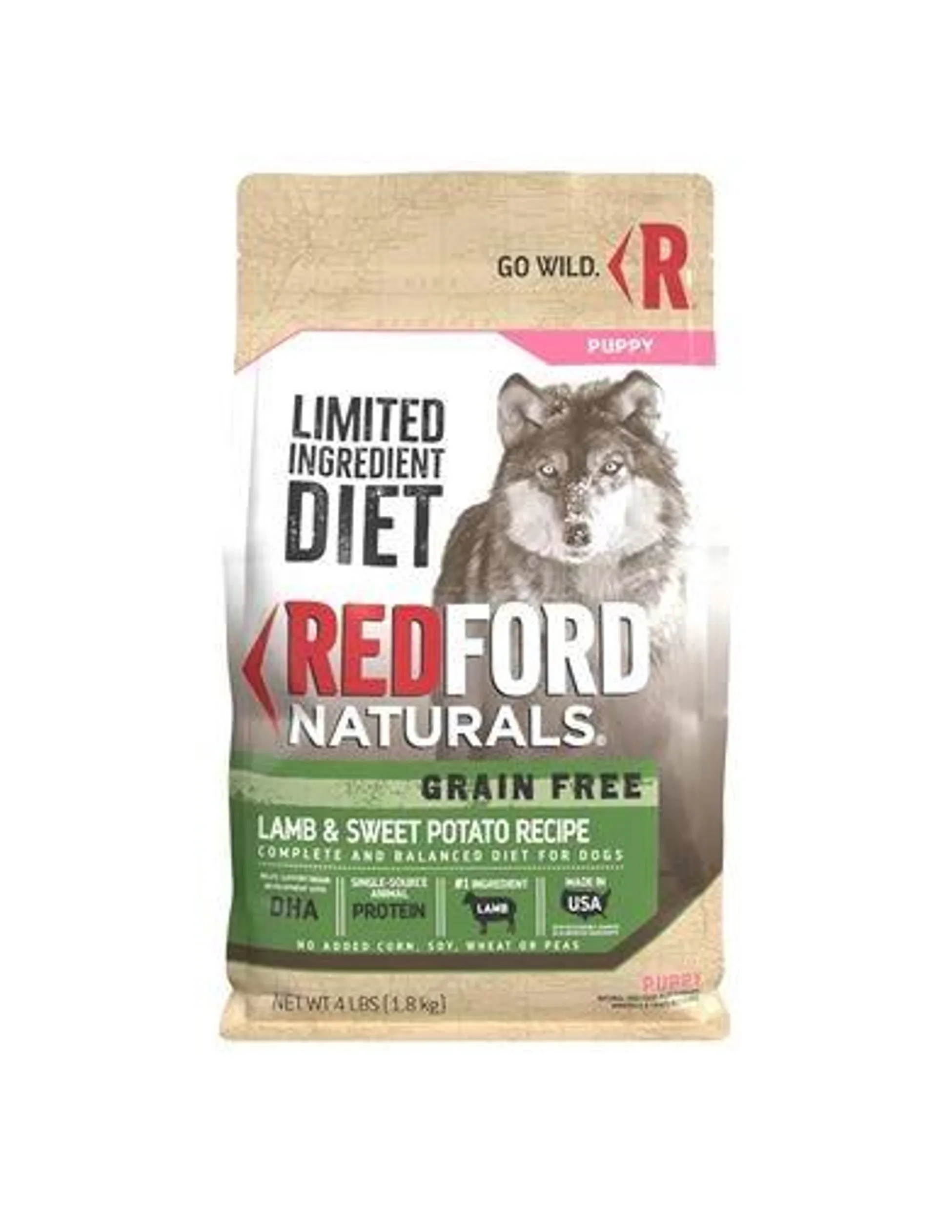 Redford Naturals Limited Ingredient Diet Grain Free Puppy Lamb & Sweet Potato Recipe Dog Food, 4 Pounds