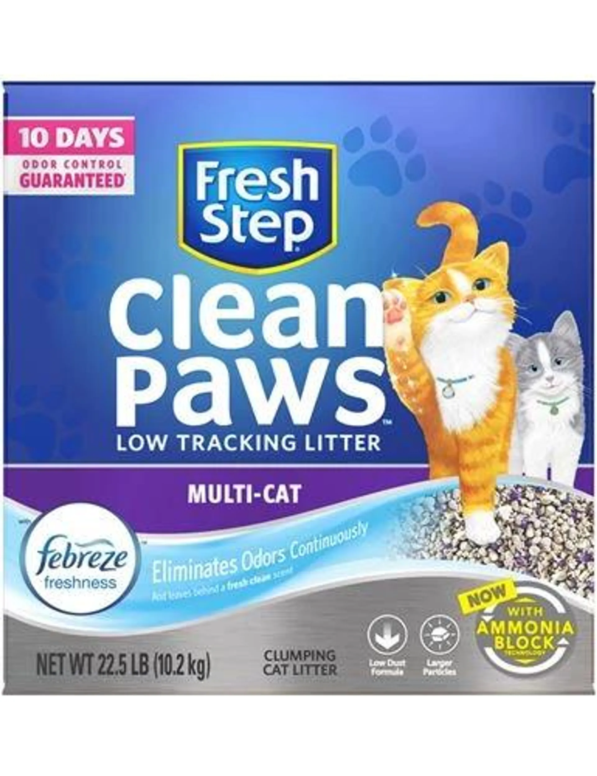 Fresh Step Clean Paws Multi-Cat Low Tracking Cat Litter, 22.5 Pounds