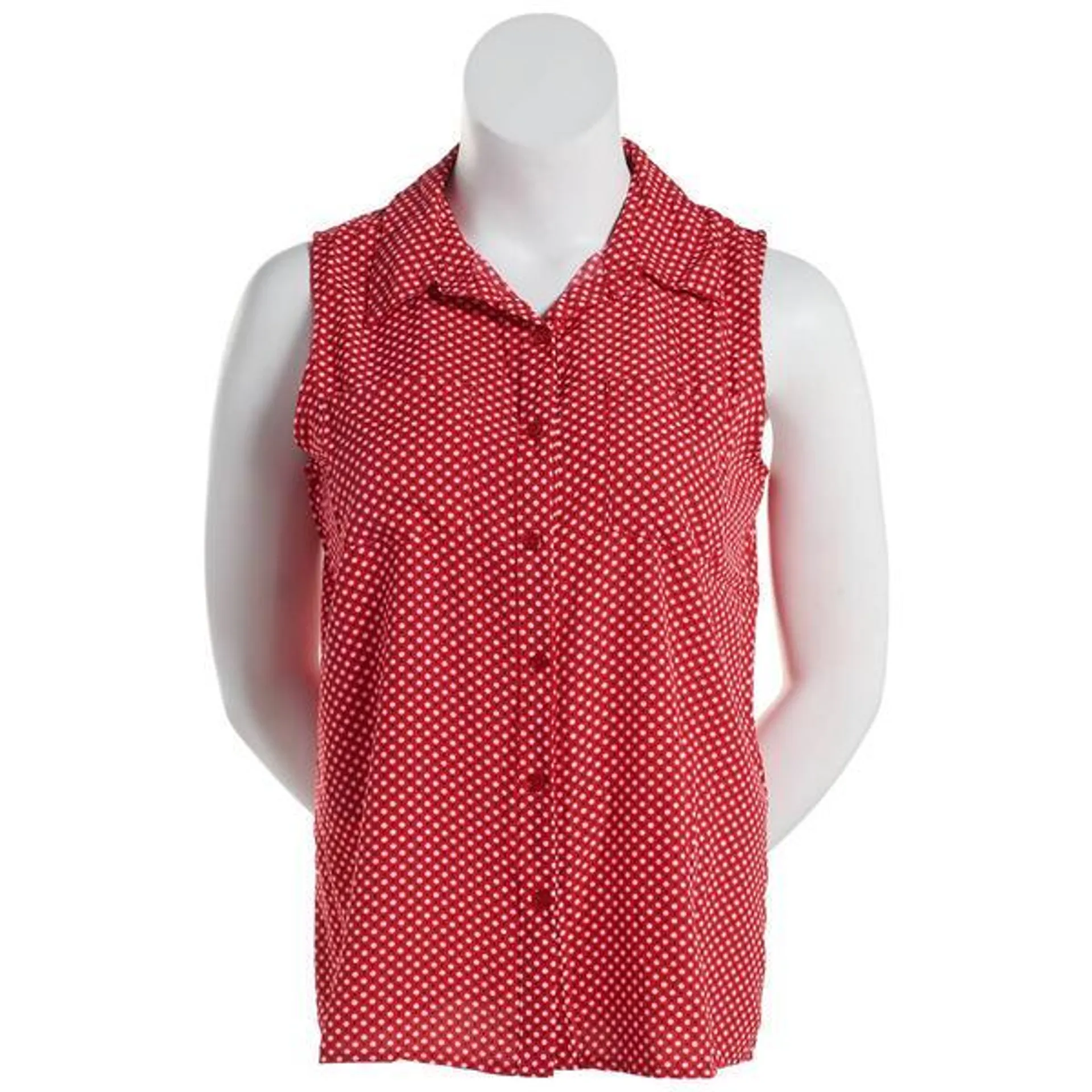 Plus Size Notations Sleeveless Dot Casual Button Down