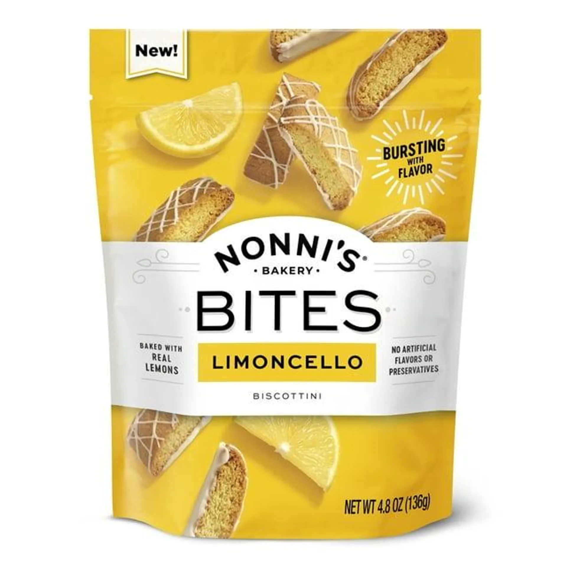 Nonni's, Limoncello Biscotti Bites, 4.8 oz. Bag, Approximately 18 Cookies per Pack