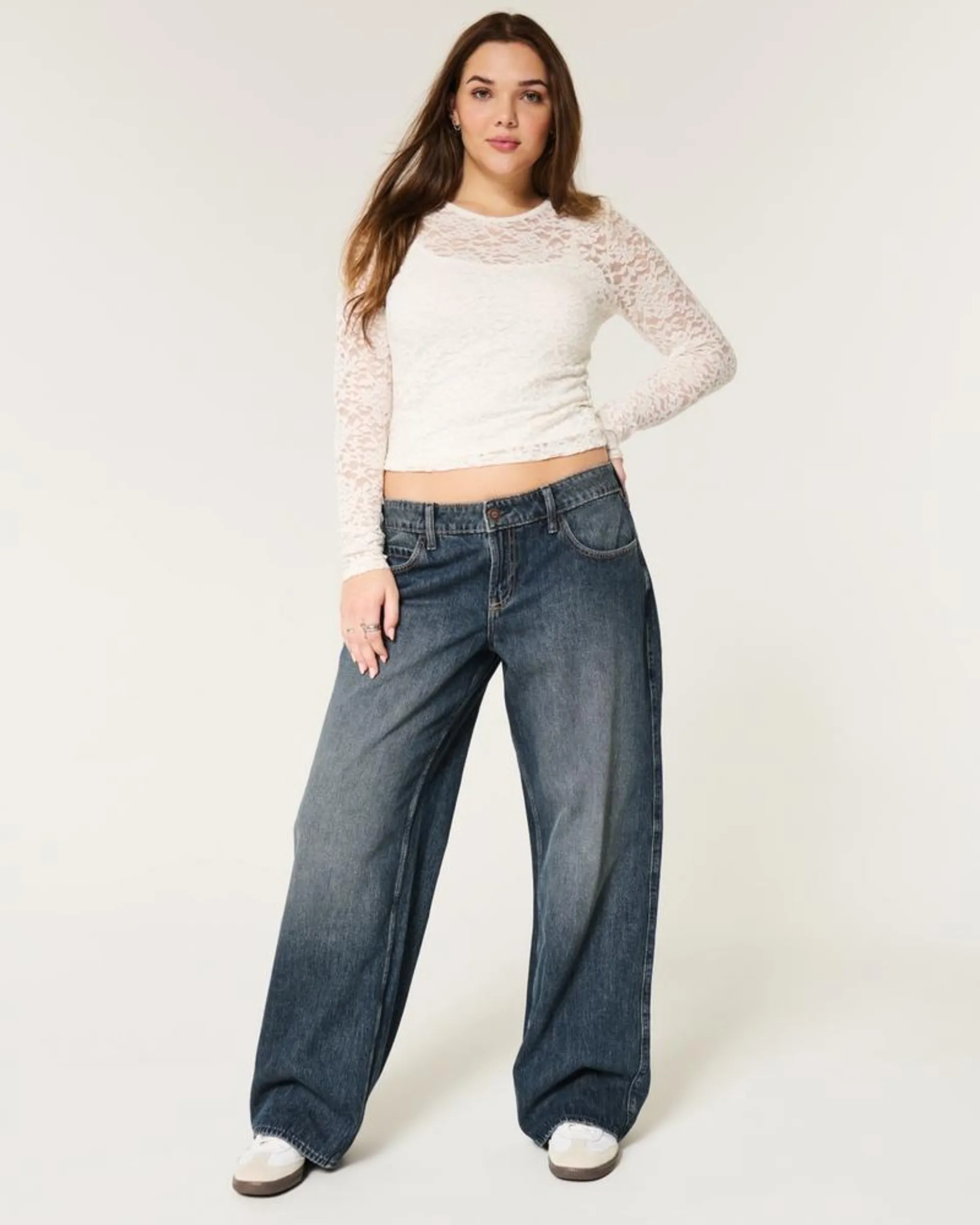 Low-Rise Dark Wash Baggy Jeans