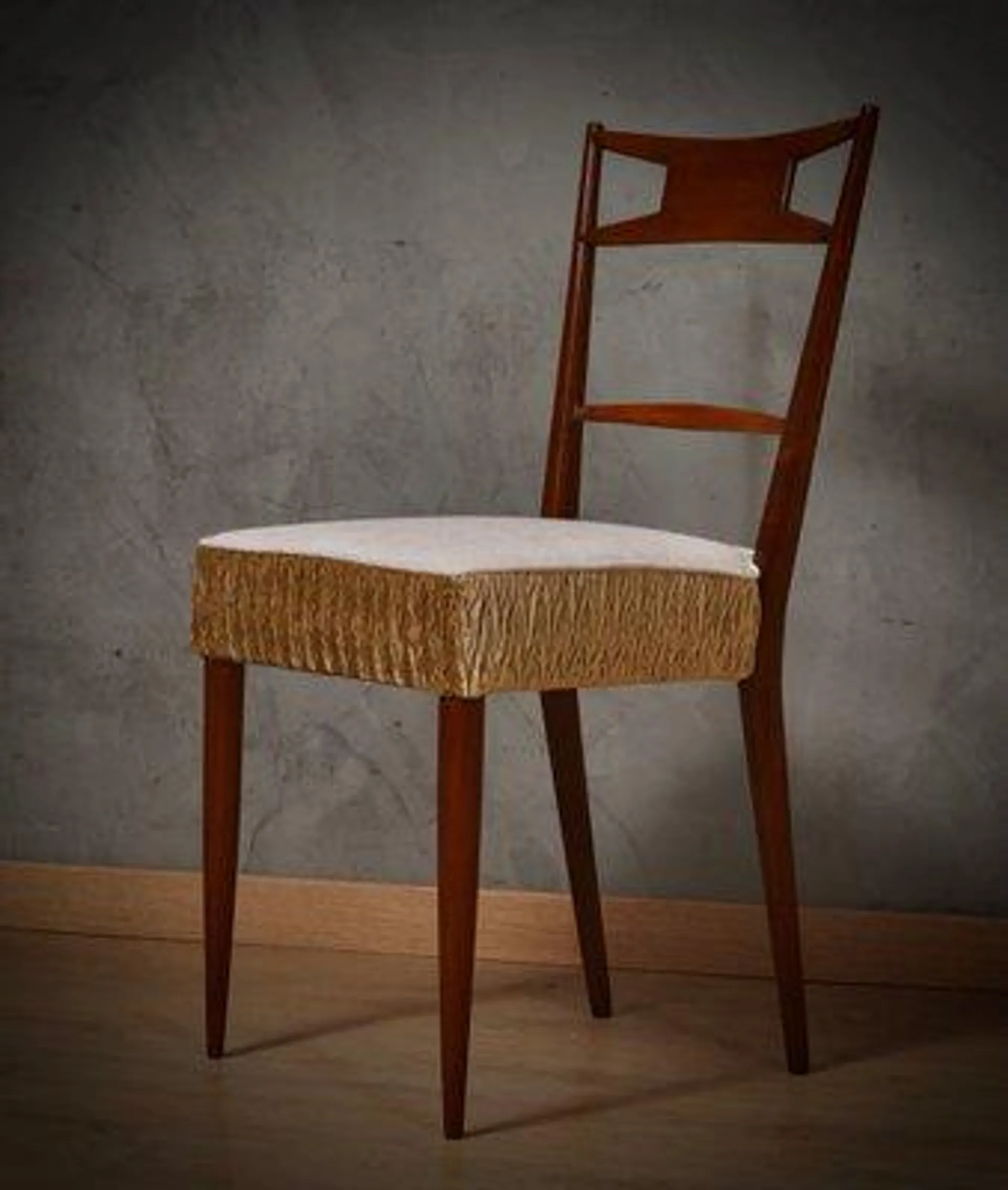 Italian Walnut Wood, White and Bronze & Velvet Chair, 1950s