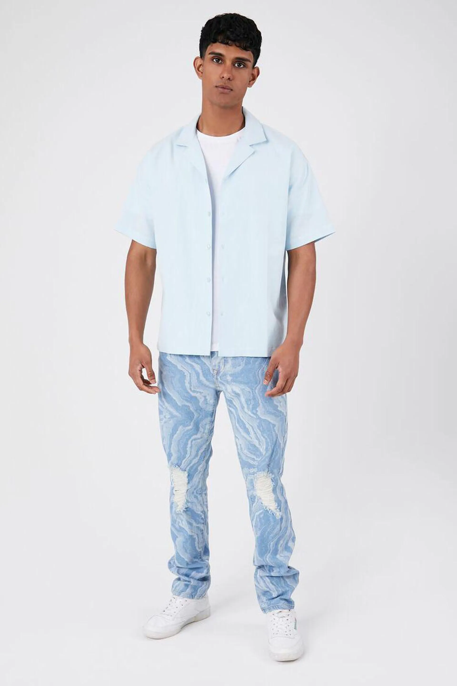 Distressed Marble Slim-Fit Jeans