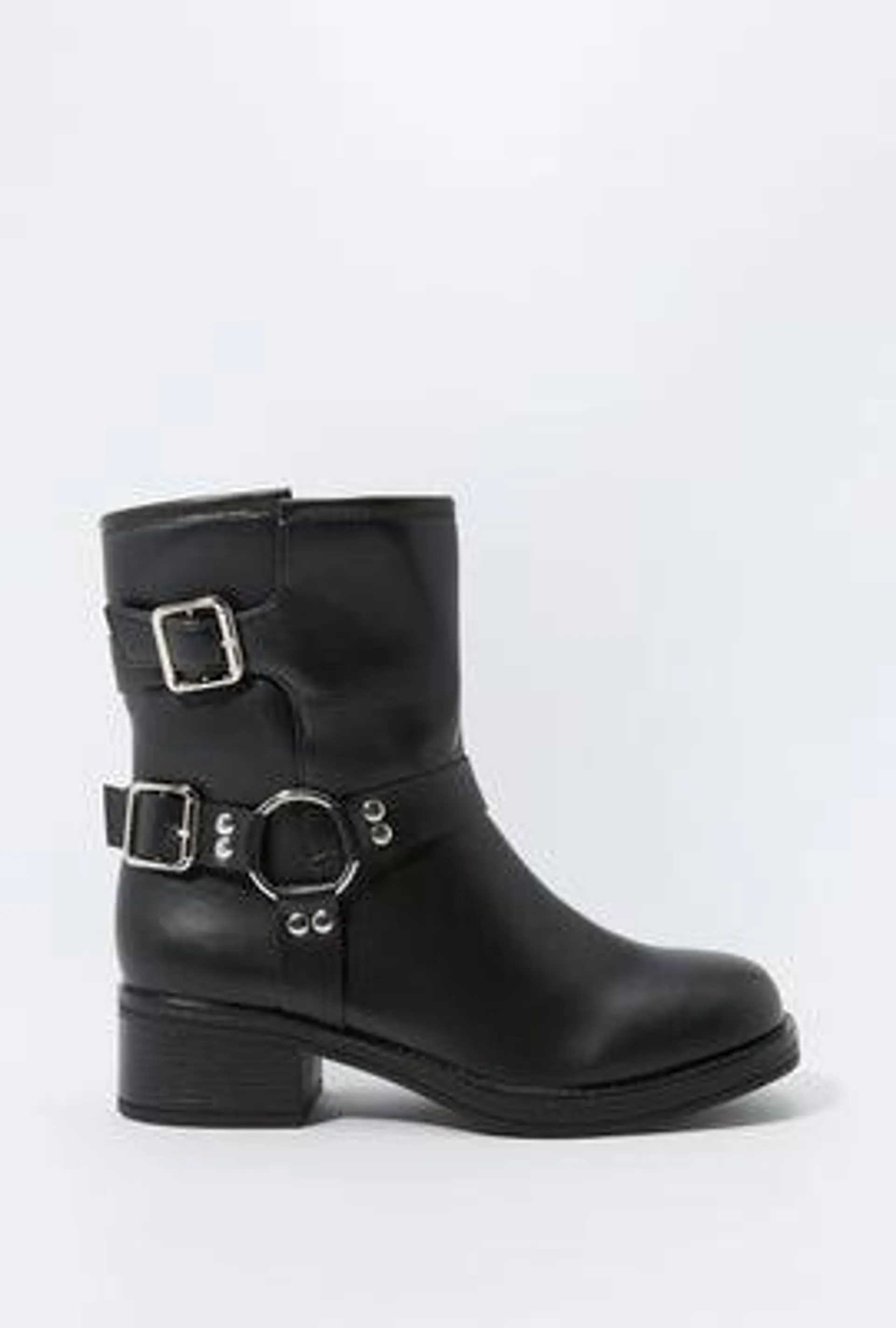 Faux Leather Buckled Boot