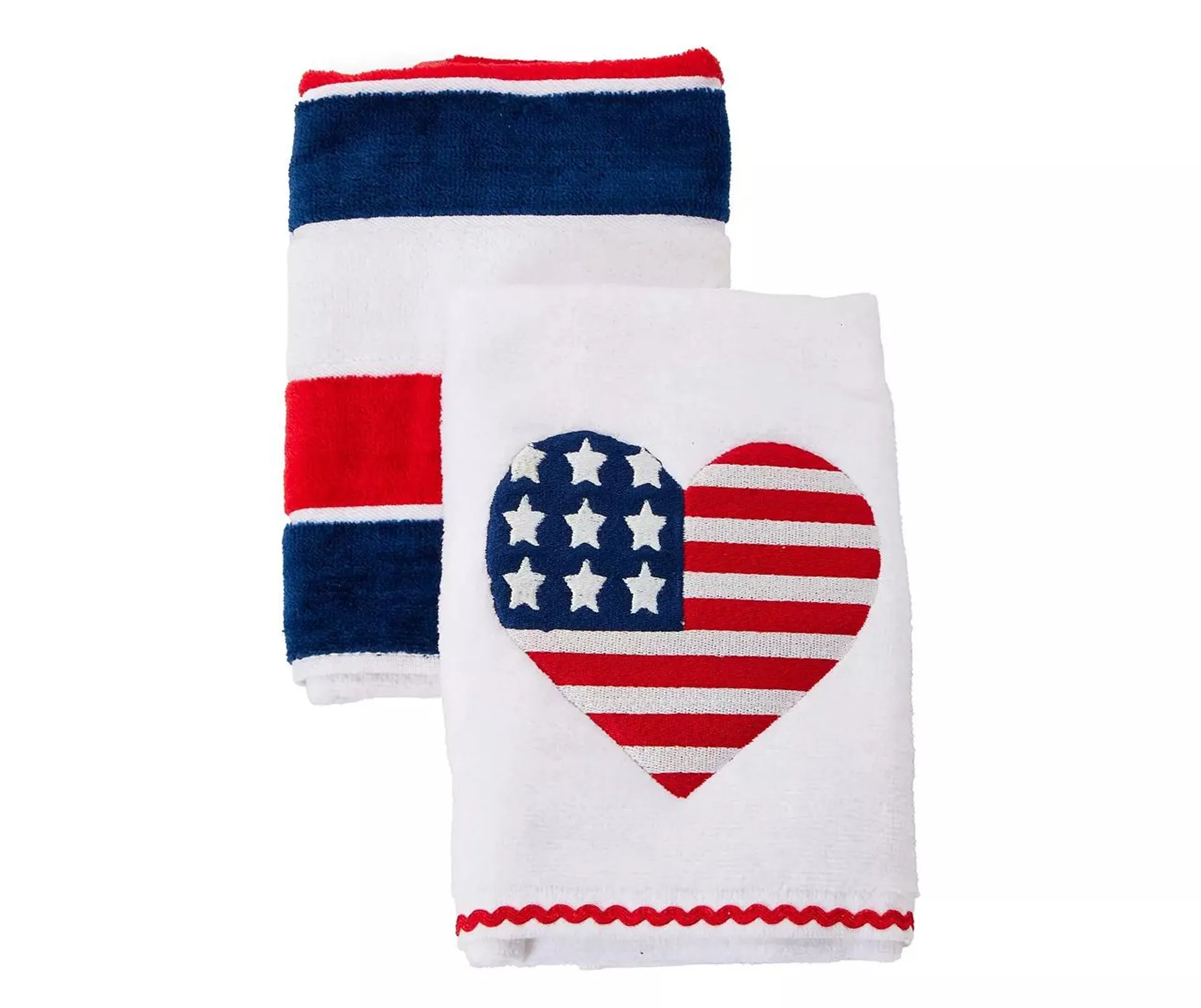 Bright White US Heart Embroidered 2-Pc. Hand Towel Set