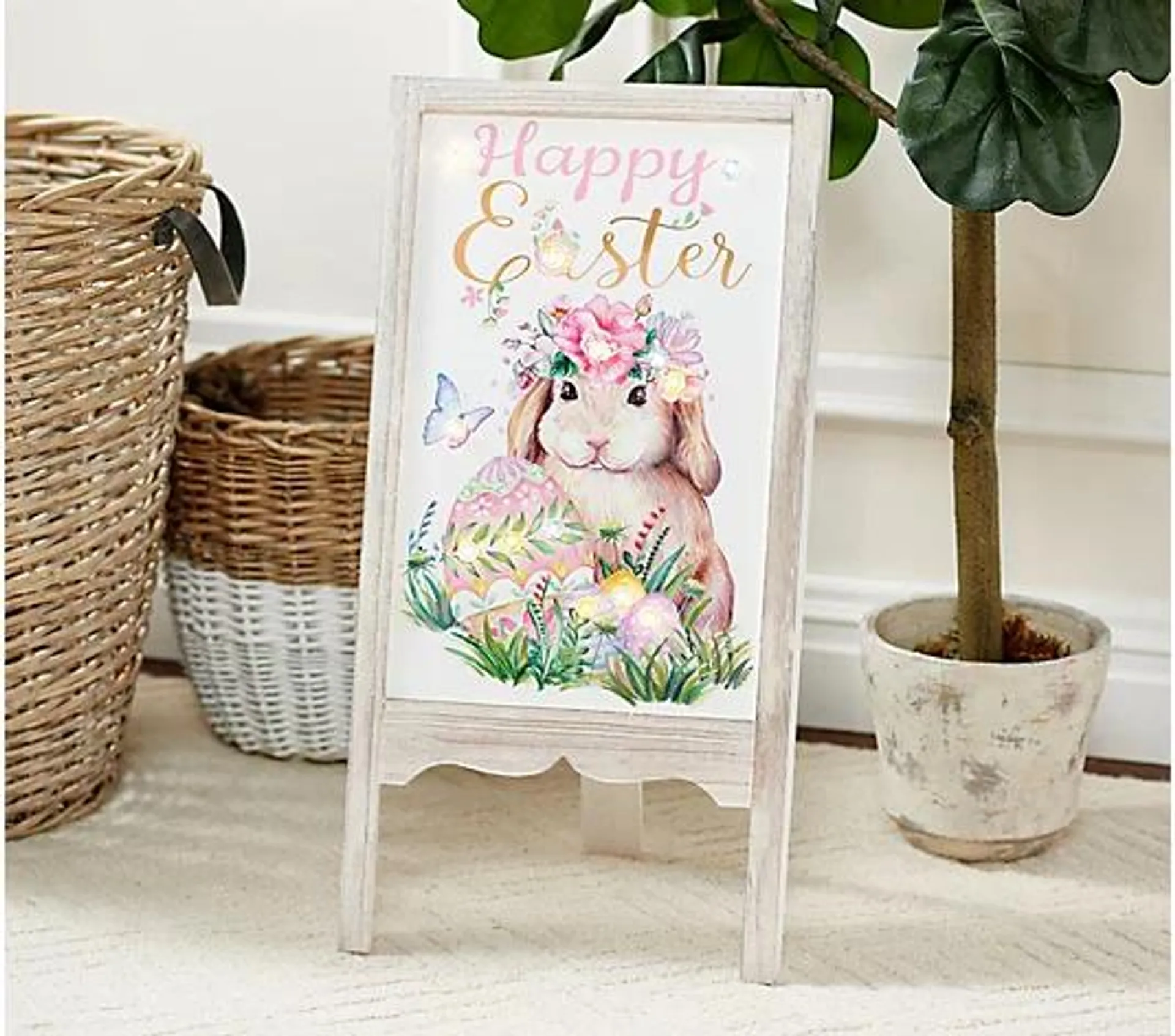 Willow Manor 26" Illuminated Indoor/Outdoor Easter Welcome Easel