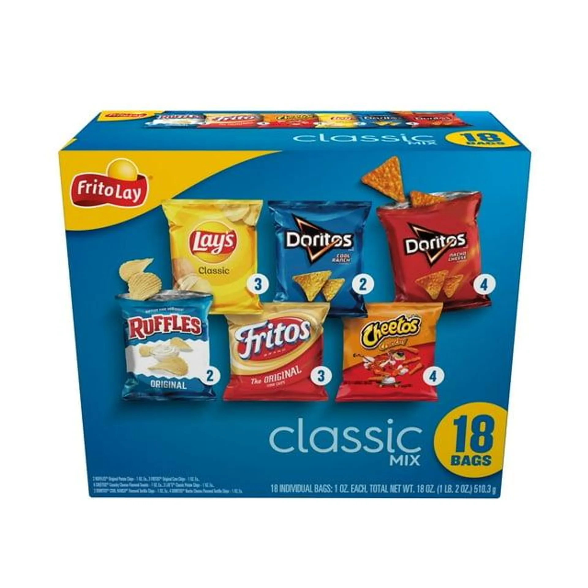 Frito Lay Classic Mix Chips Variety Pack, 1 oz, 18 Count