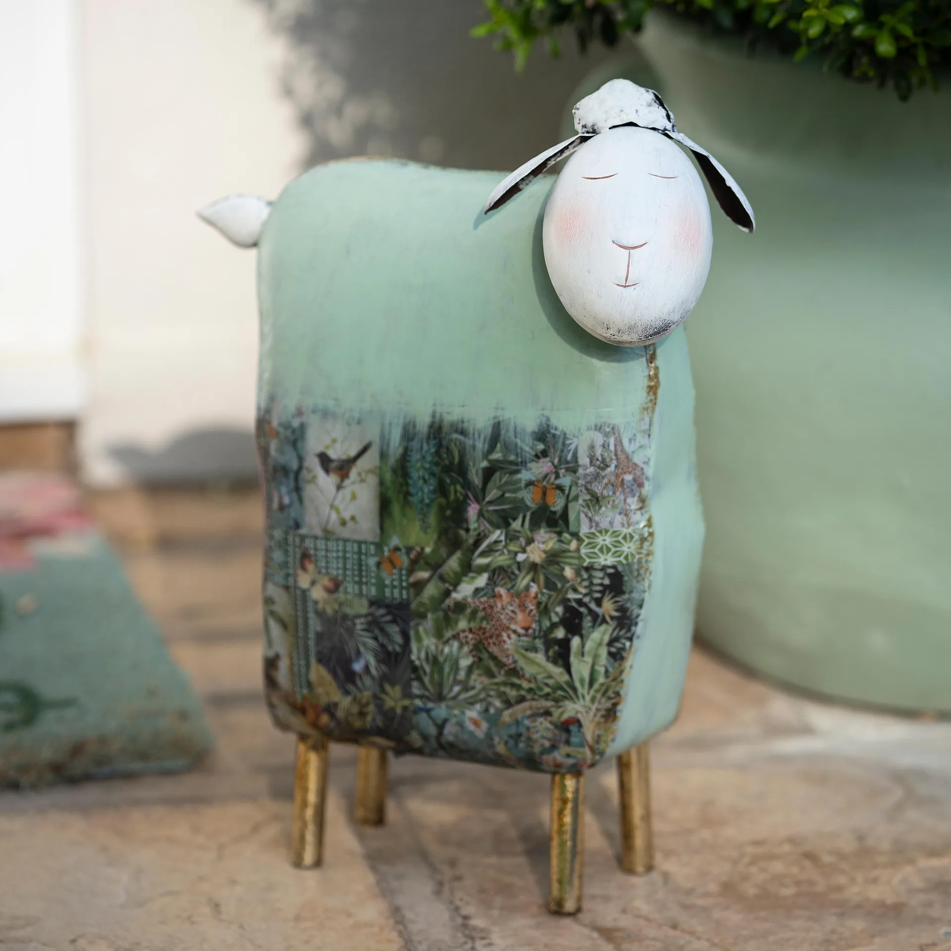 Light Green Metal Sheep Statue