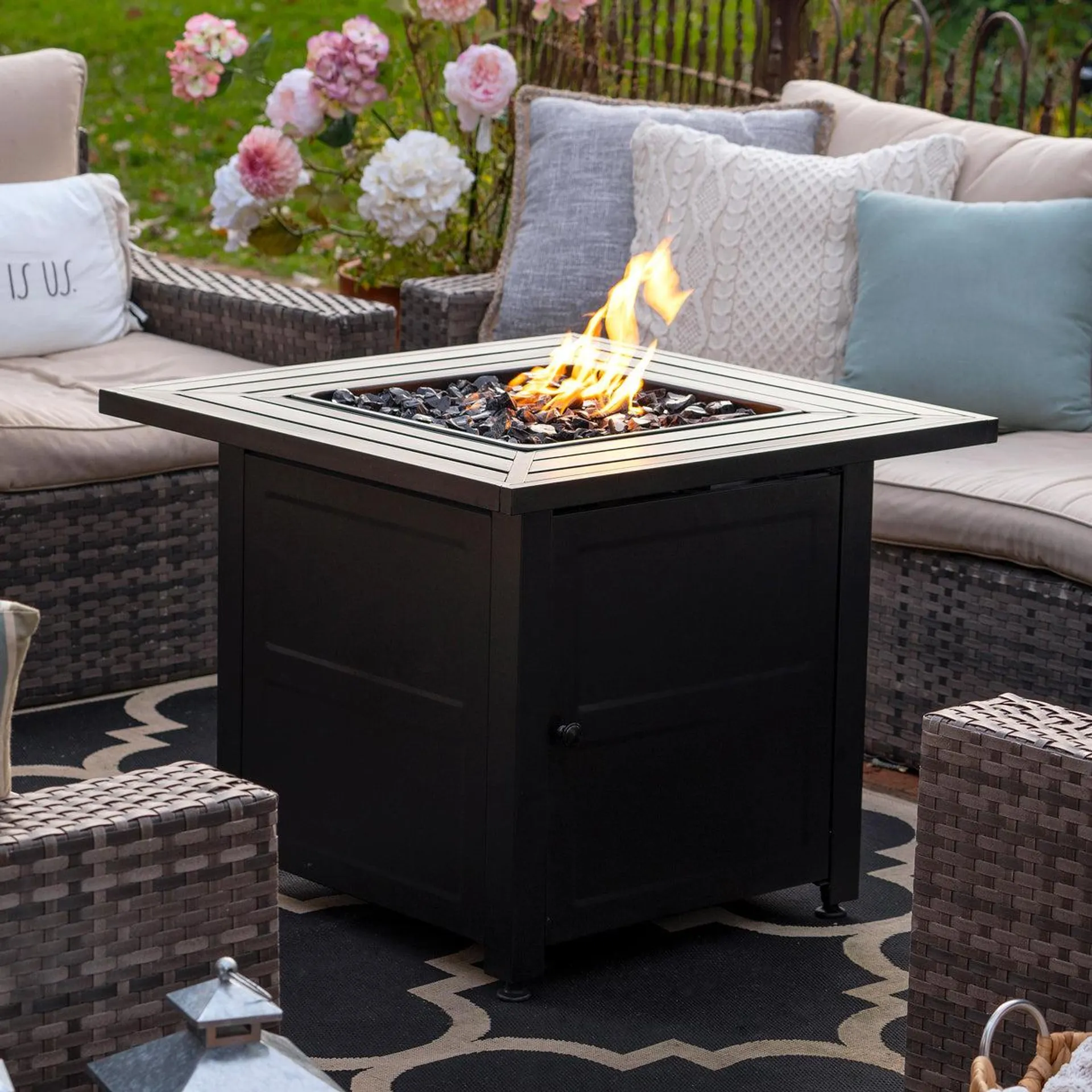 Gilbert Outdoor LP Gas Fire Pit with Steel Mantel