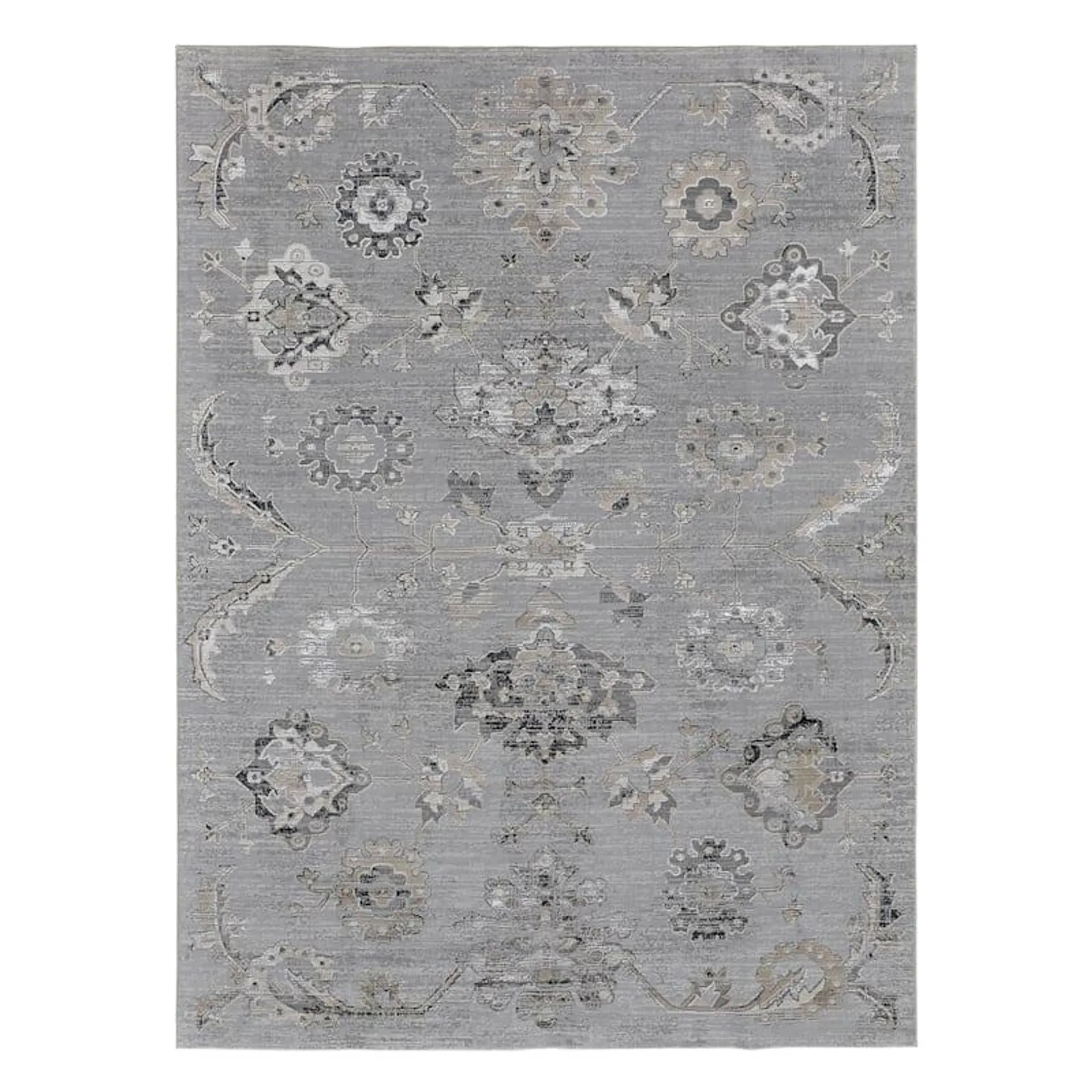 (A504) Fairfield Grey Floral Woven Area Rug, 5x7