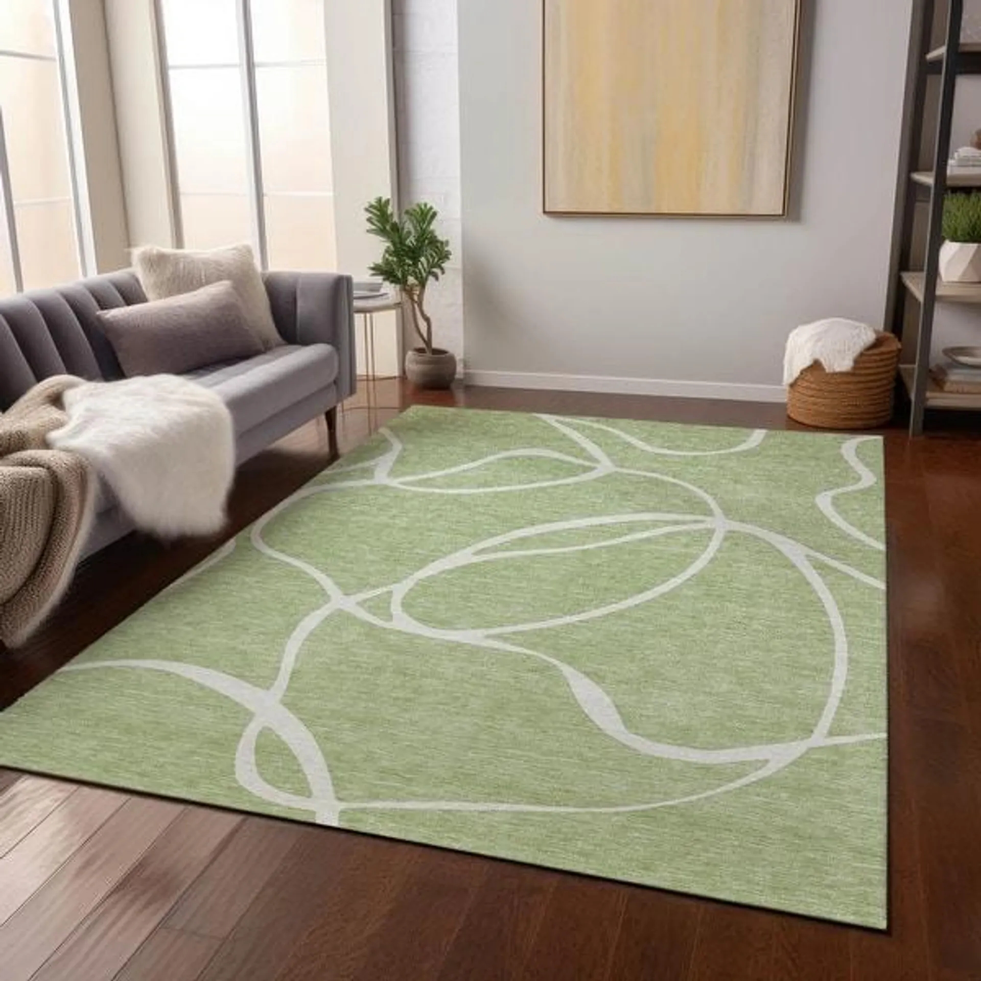 Machine Washable Indoor/ Outdoor Abstract Modern Chantille Rug