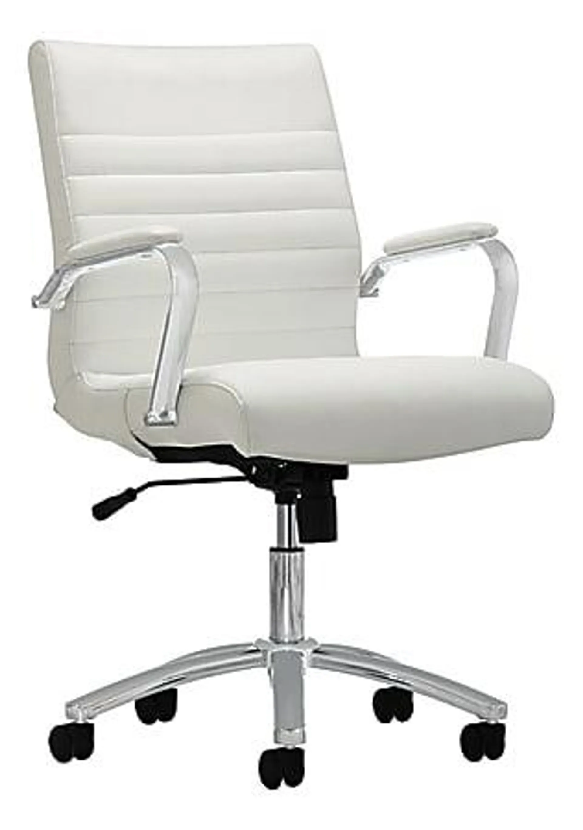 Realspace® Modern Comfort Winsley Bonded Leather Mid-Back Manager Office Chair, White/Silver, BIFMA Compliant