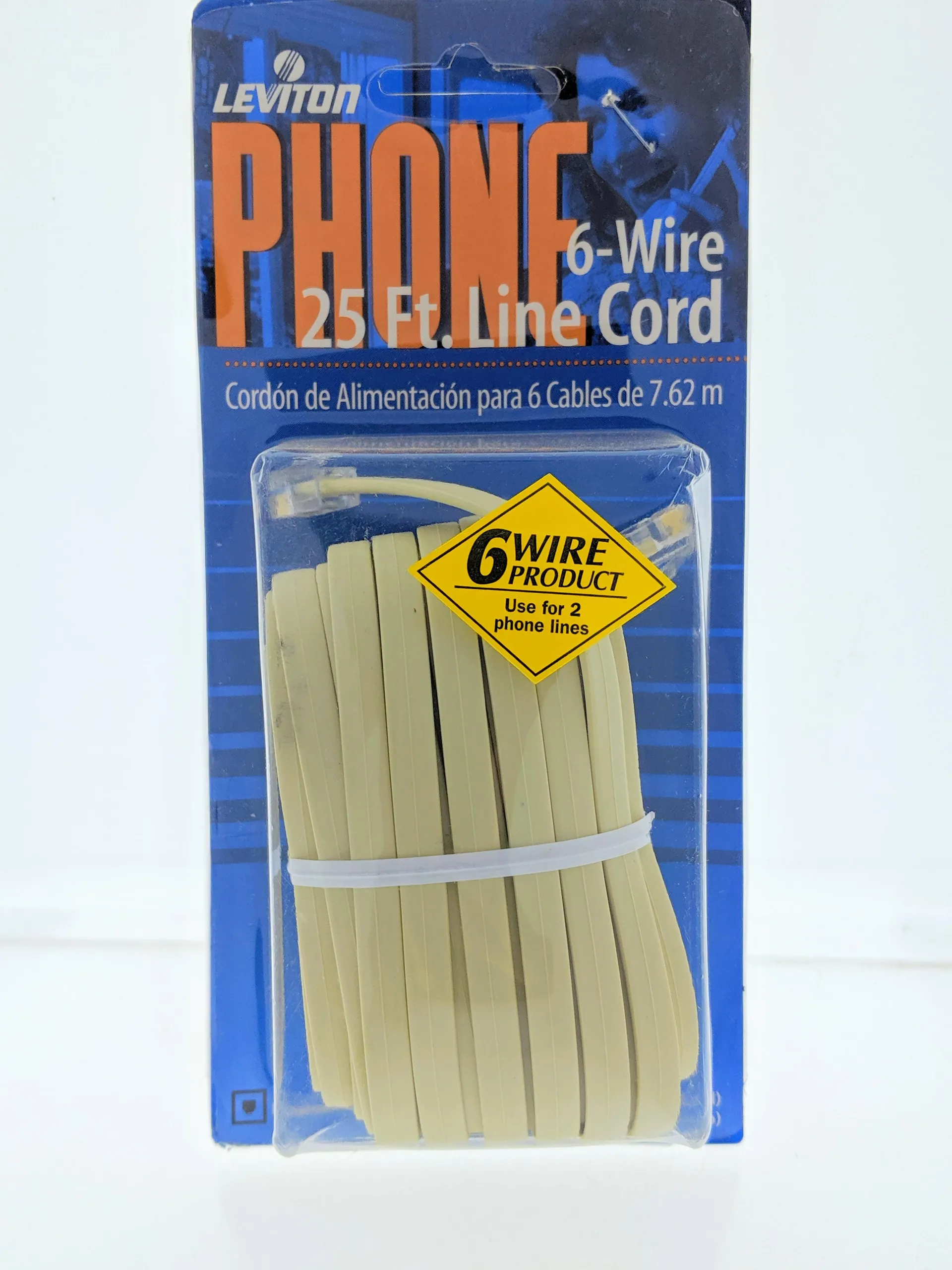 Leviton Ivory 25 Ft Phone Cord Telephone Line 6-Wire Modular C2685-25I