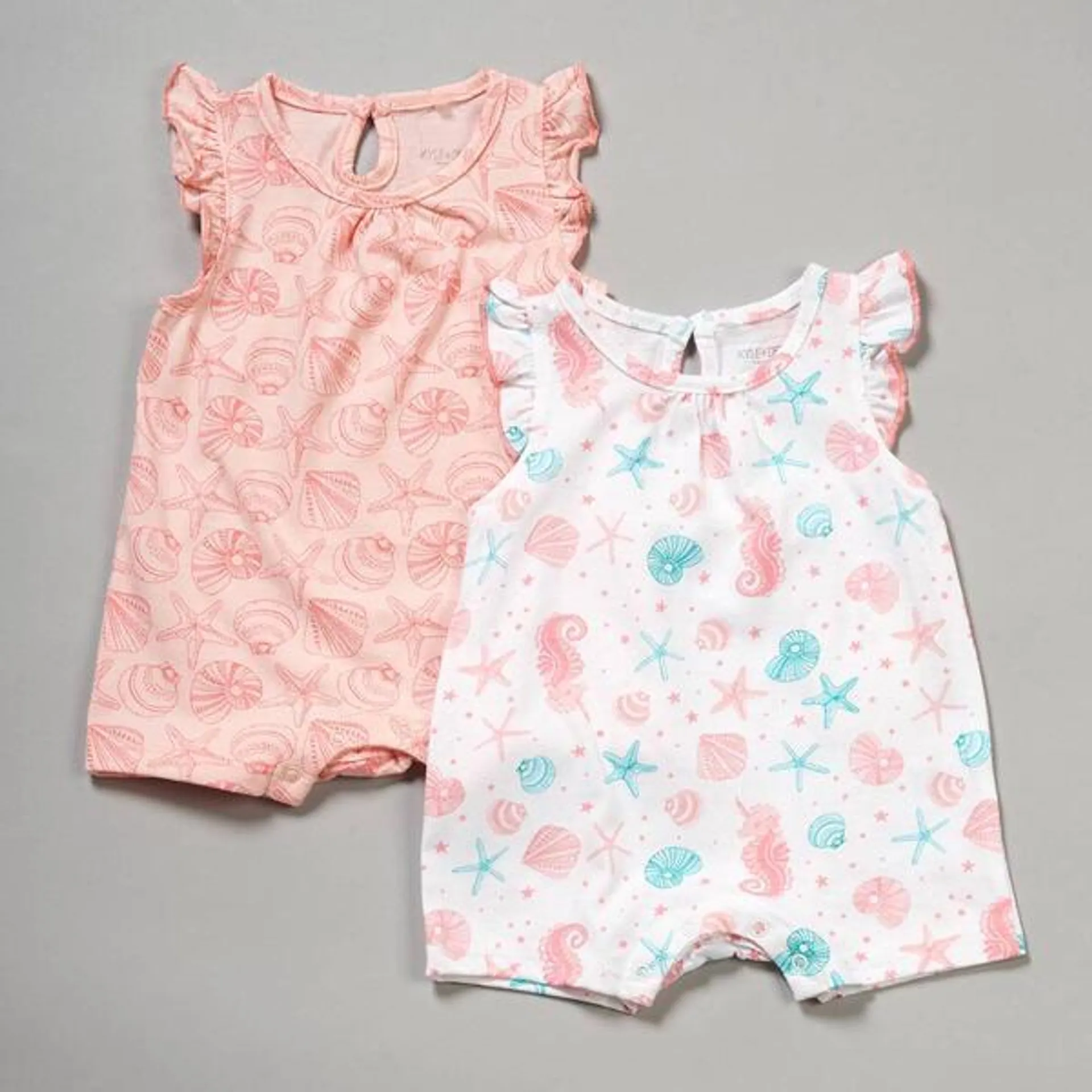 Baby Girl (NB-9M) Kyle & Deena® 2pk. Seashells & Seahorse Rompers