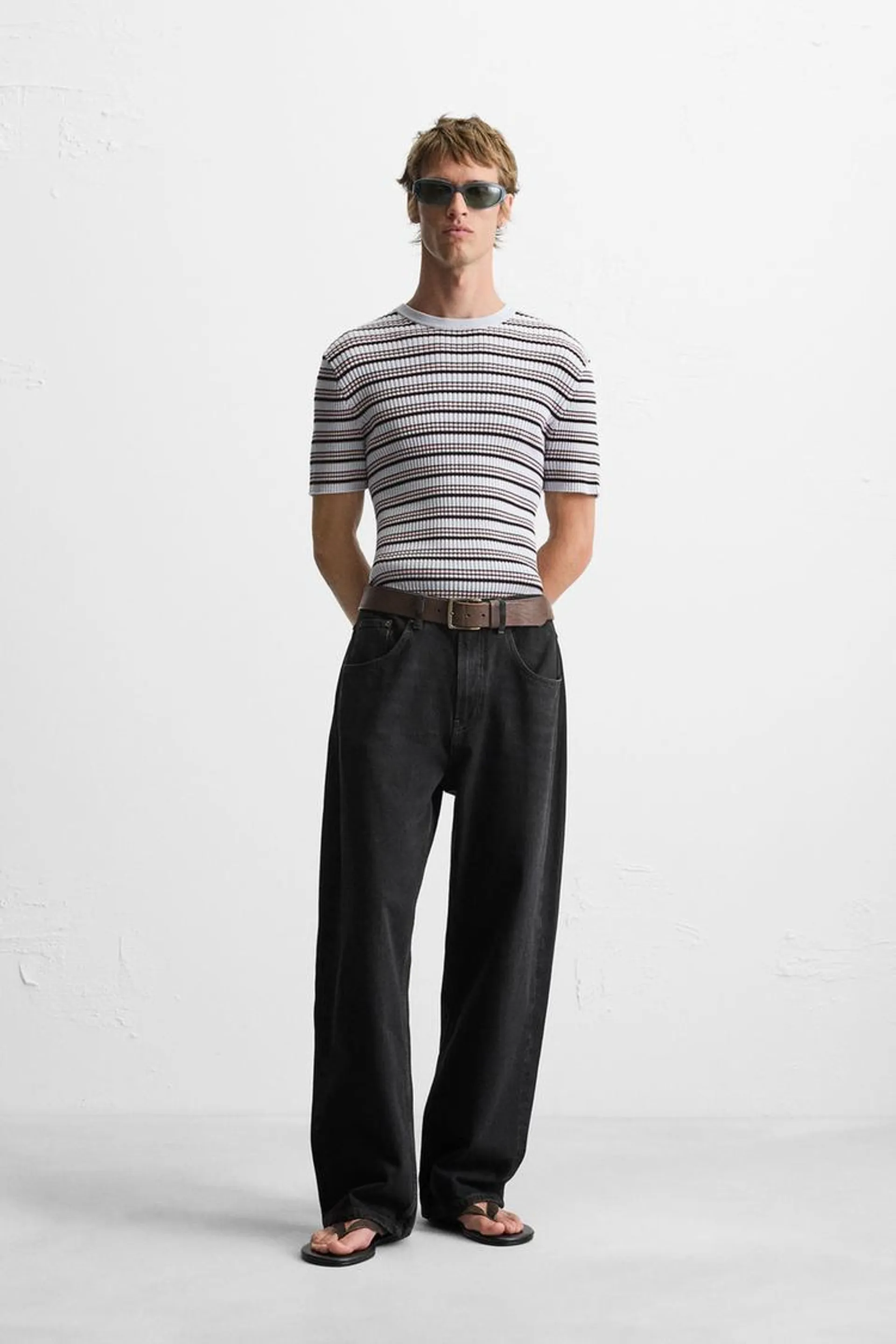 STRIPED RIBBED KNIT T-SHIRT