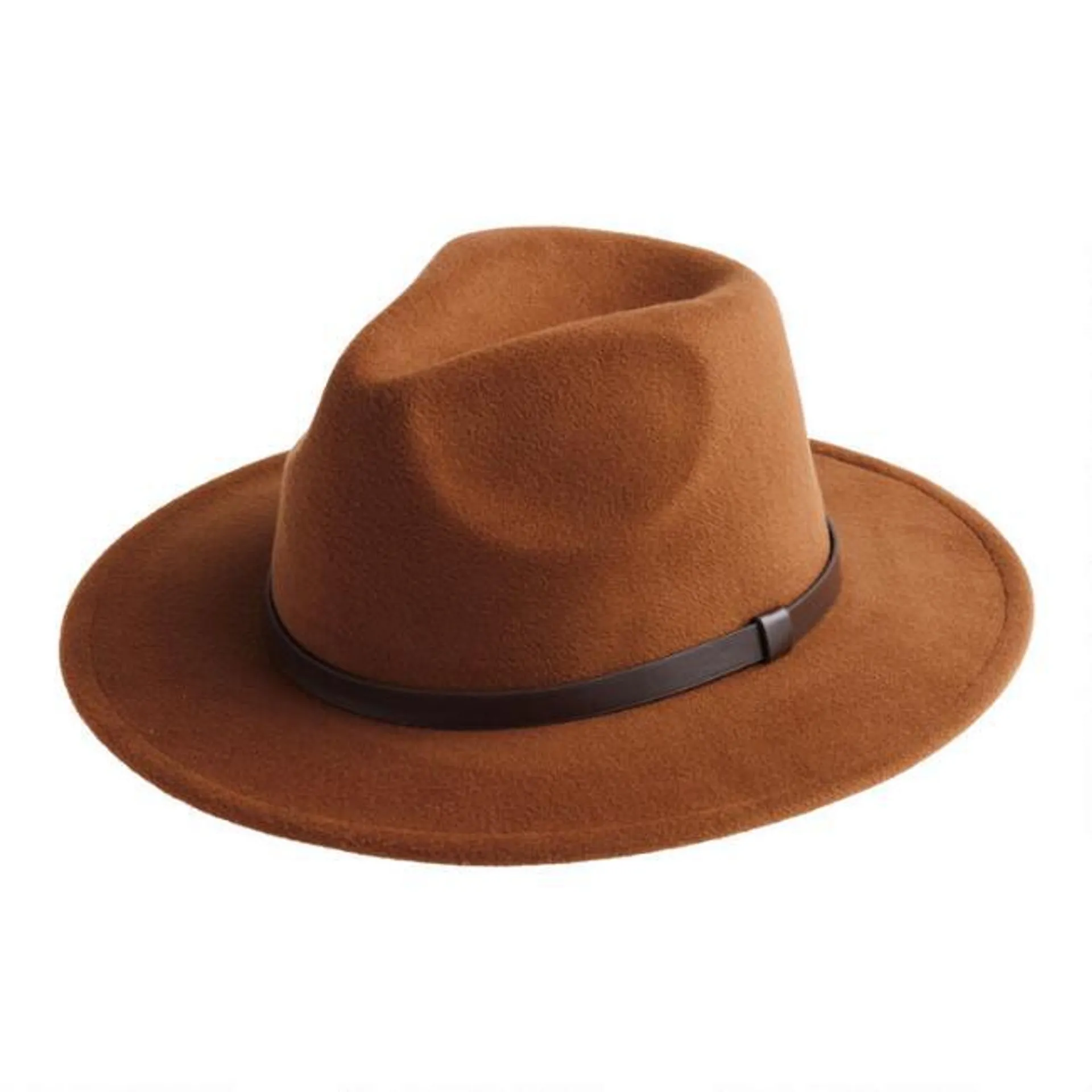 Cognac Rancher Hat With Dark Brown Faux Leather Trim