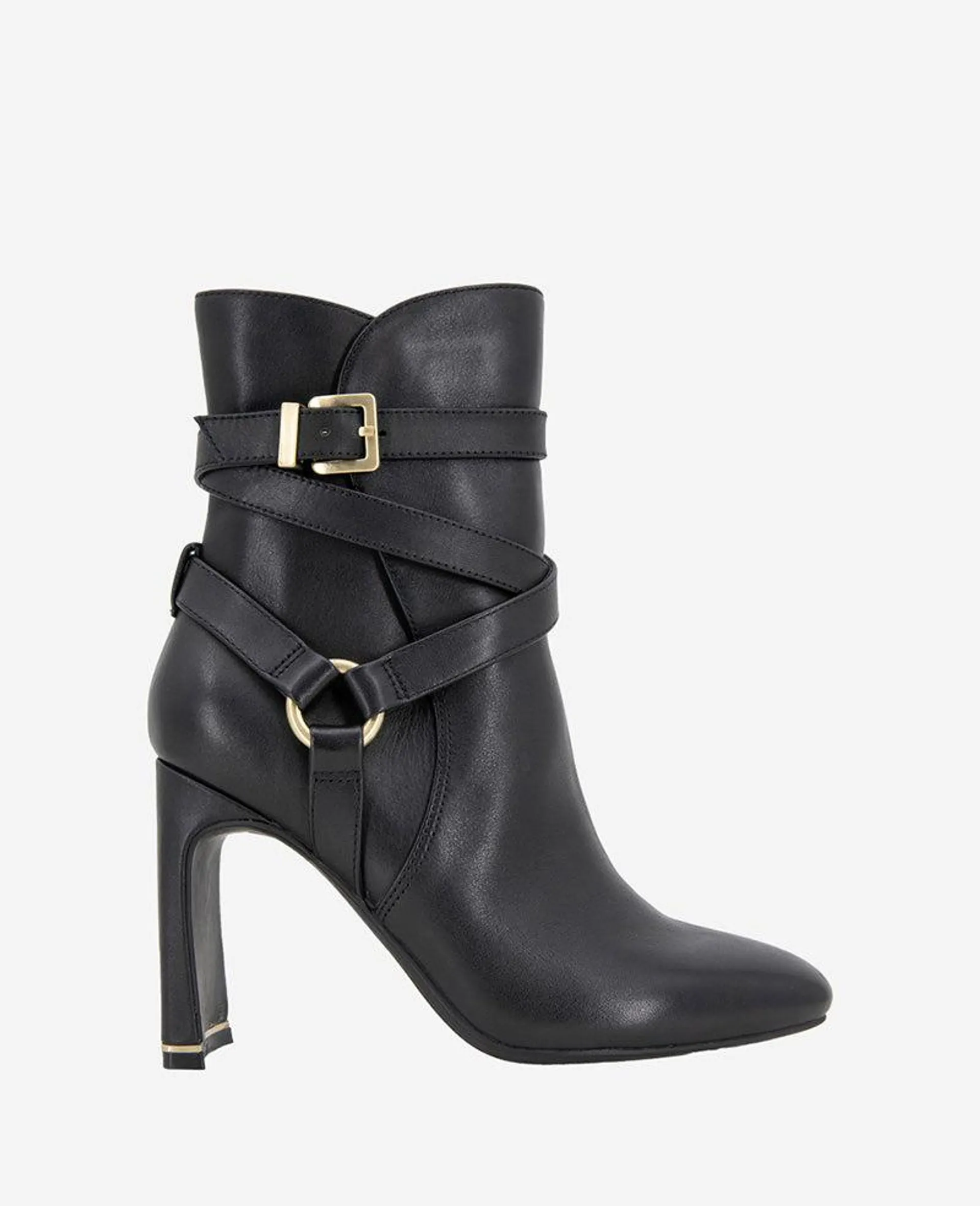 Nellie Leather Buckle Heel Bootie