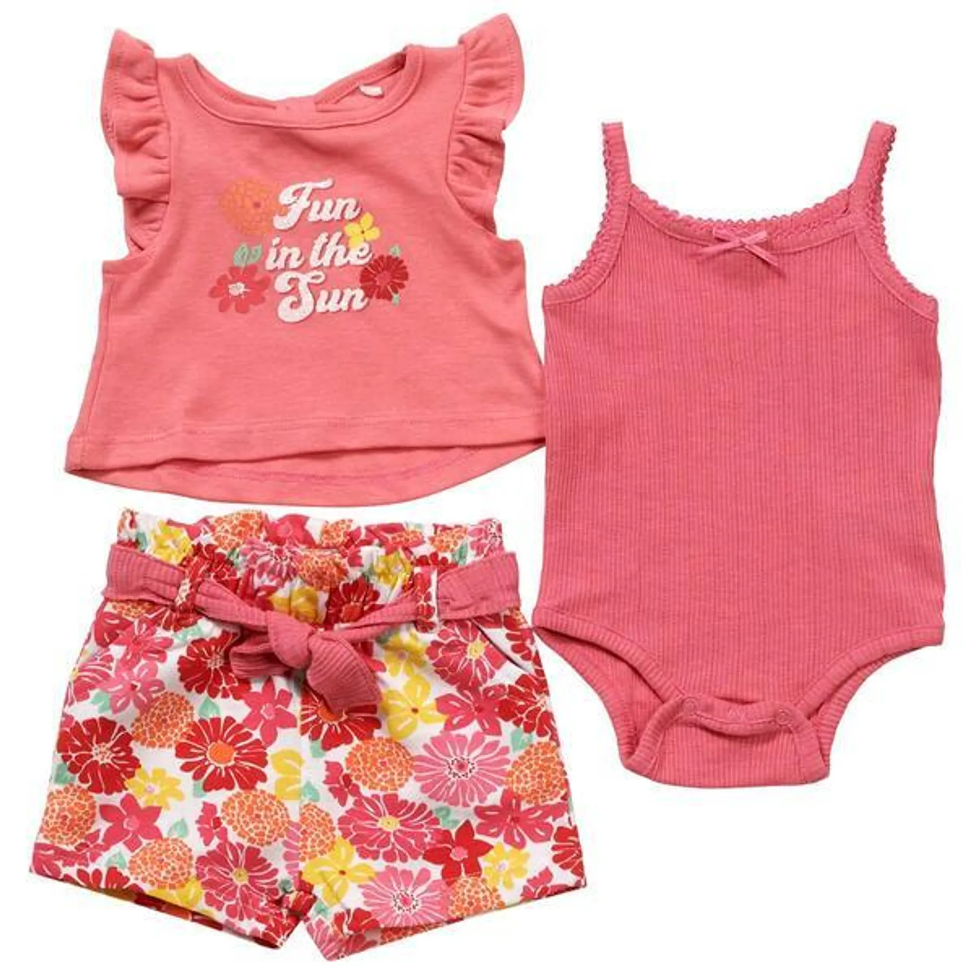 Baby Girl (NB-9M) Quiltex® 3pc. Fun in the Sun Tank & Shorts Set