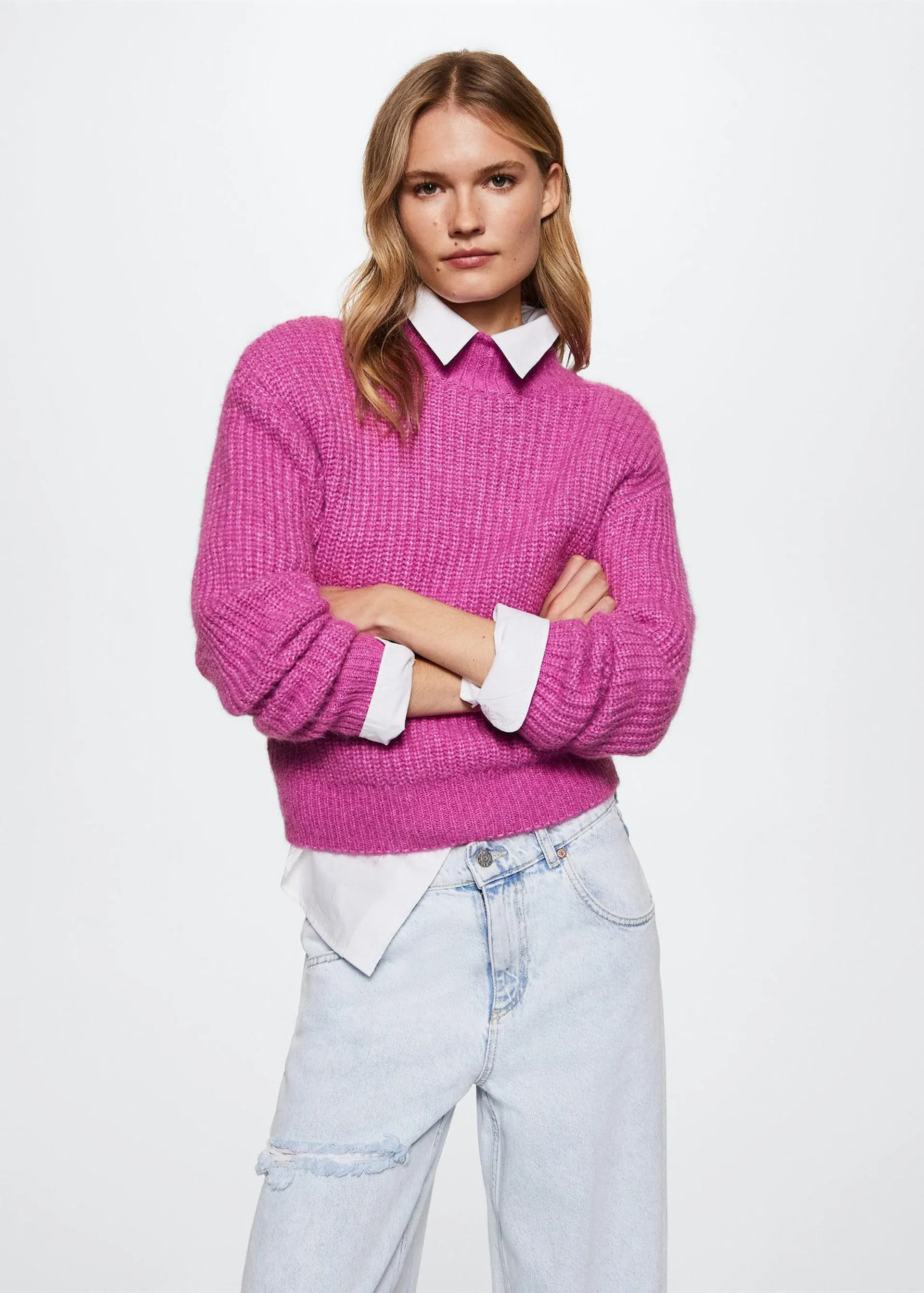 High collar ribbed knit sweater