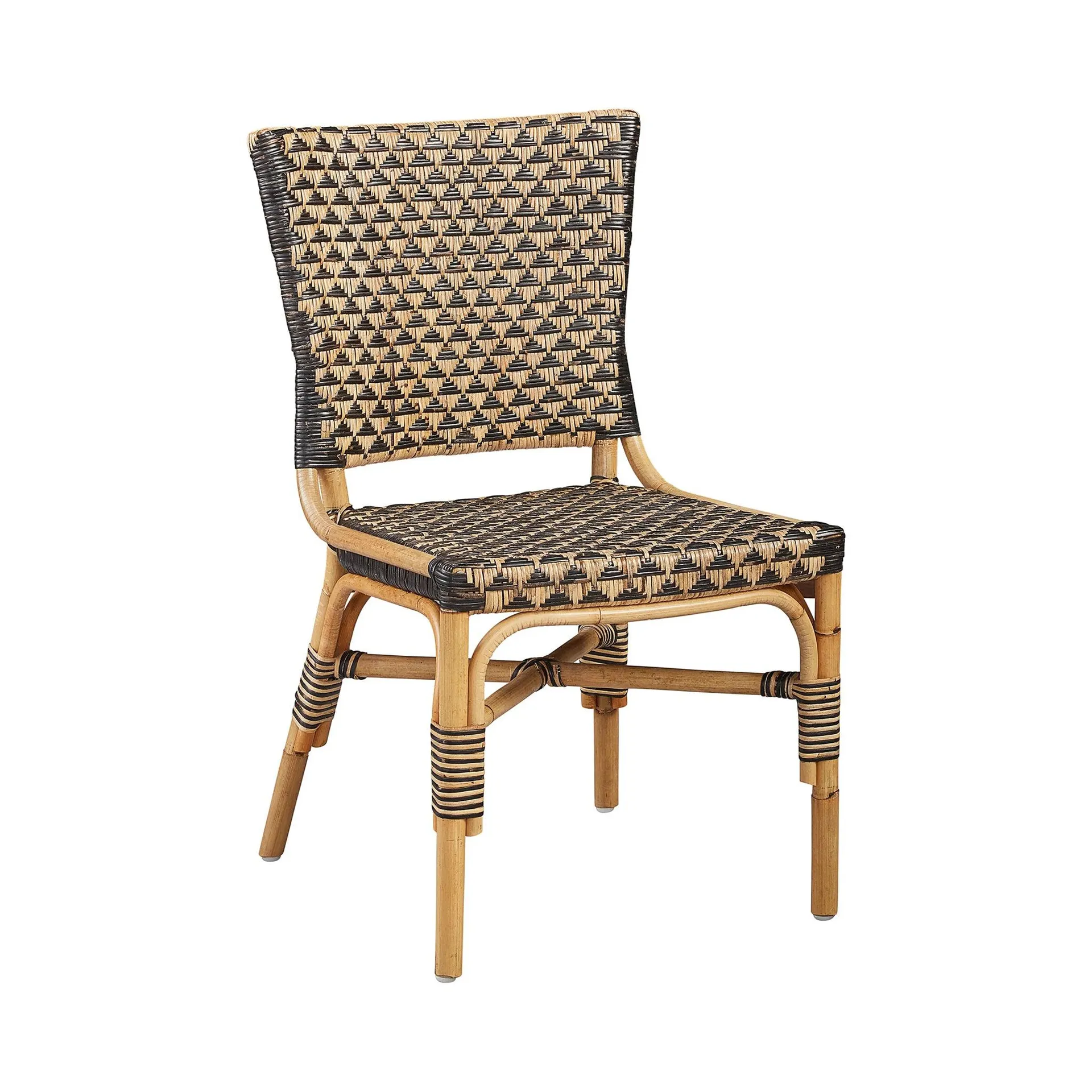 Geometric Black and Tan Rattan Dining Chair - Set of 2