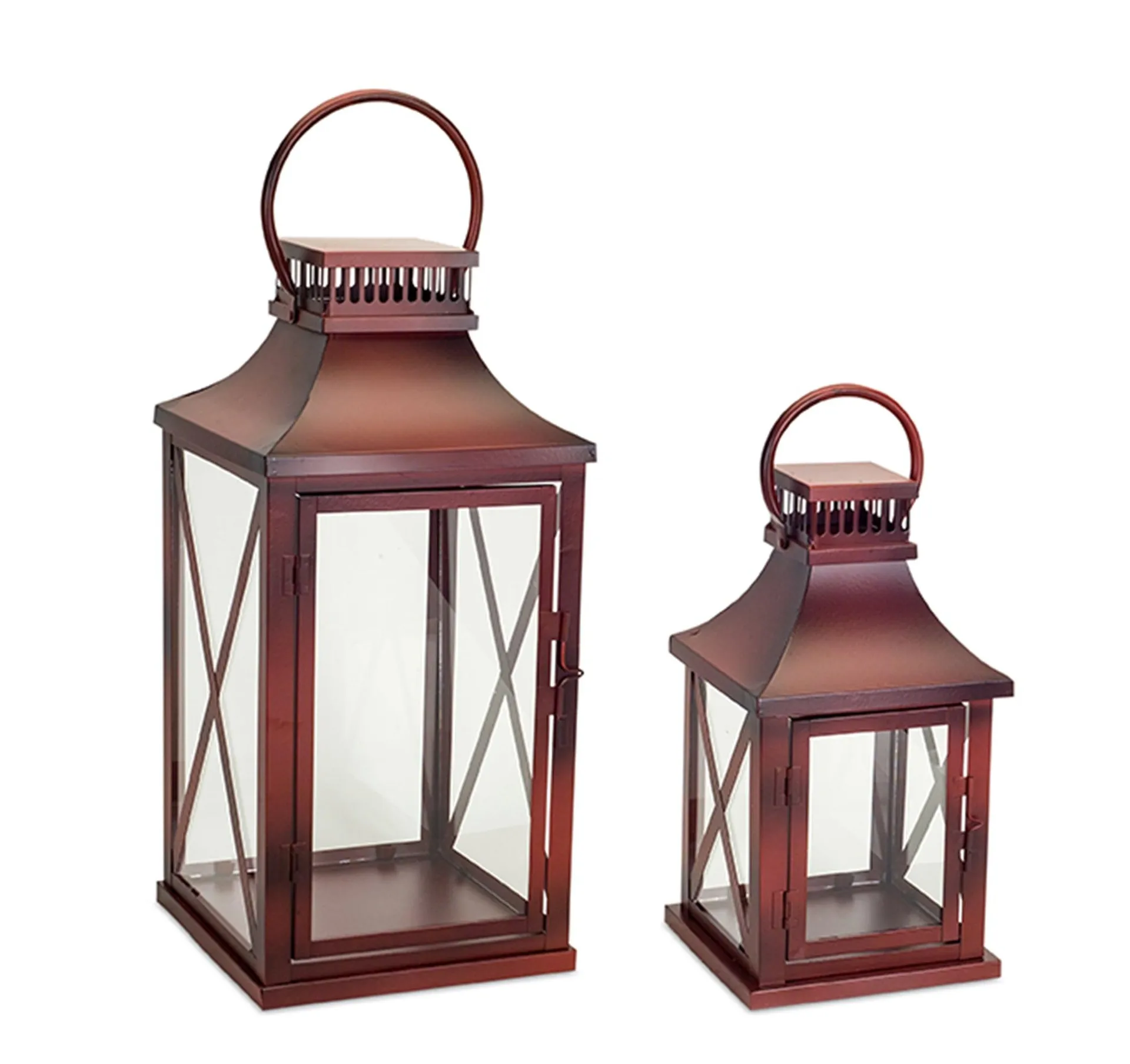 Rustic Red Metal Lantern, Set of 2