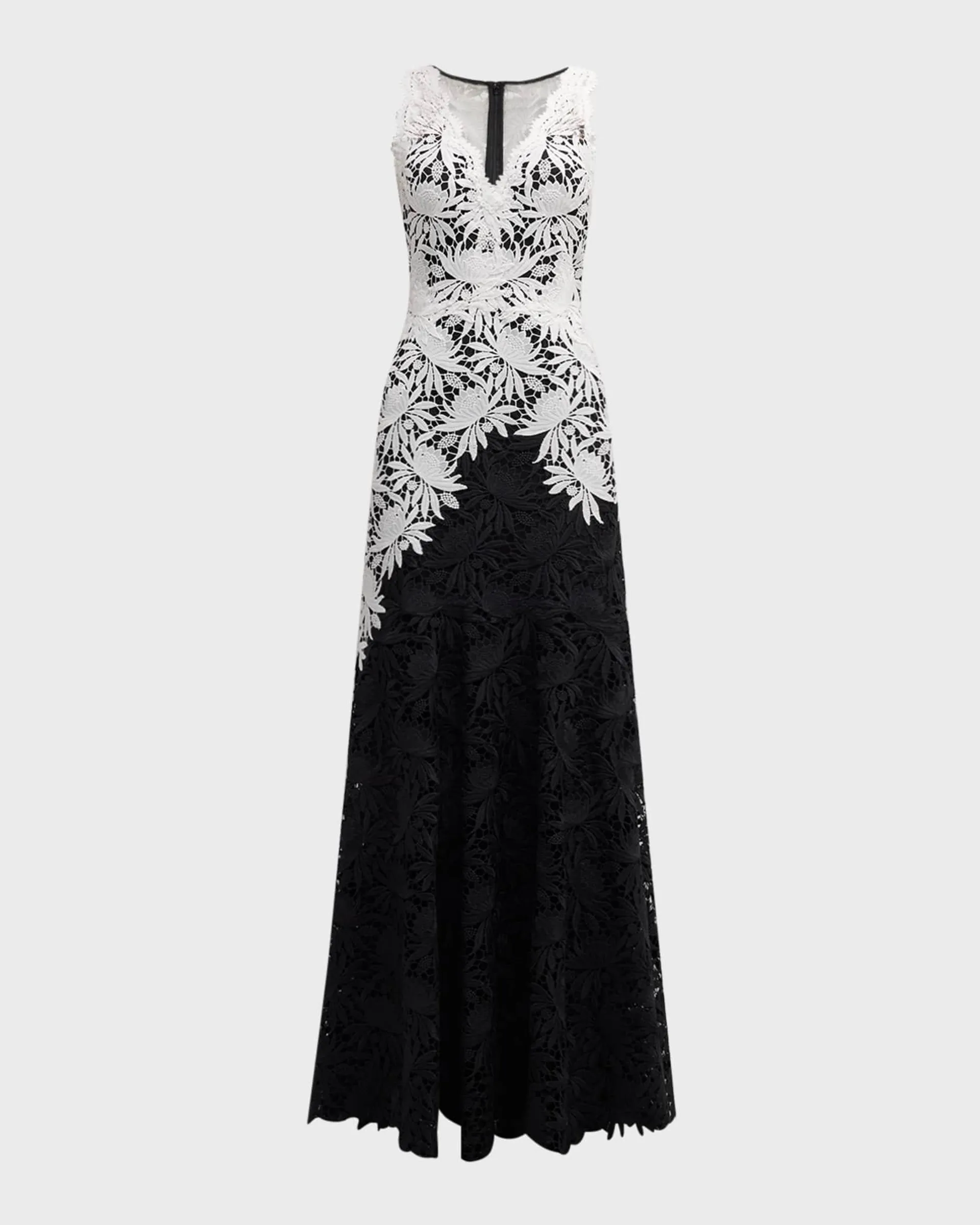 Sleeveless Two-Tone Floral Lace Gown