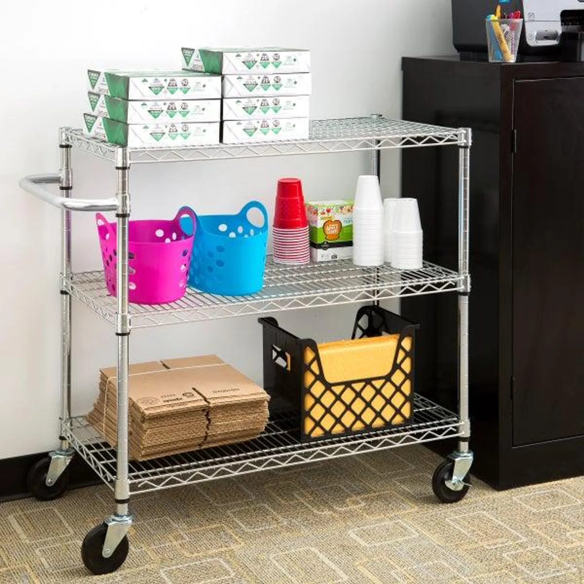 TRINITY EcoStorage 3-Tier 40.3” x 18” x 36” Cart, Chrome Color