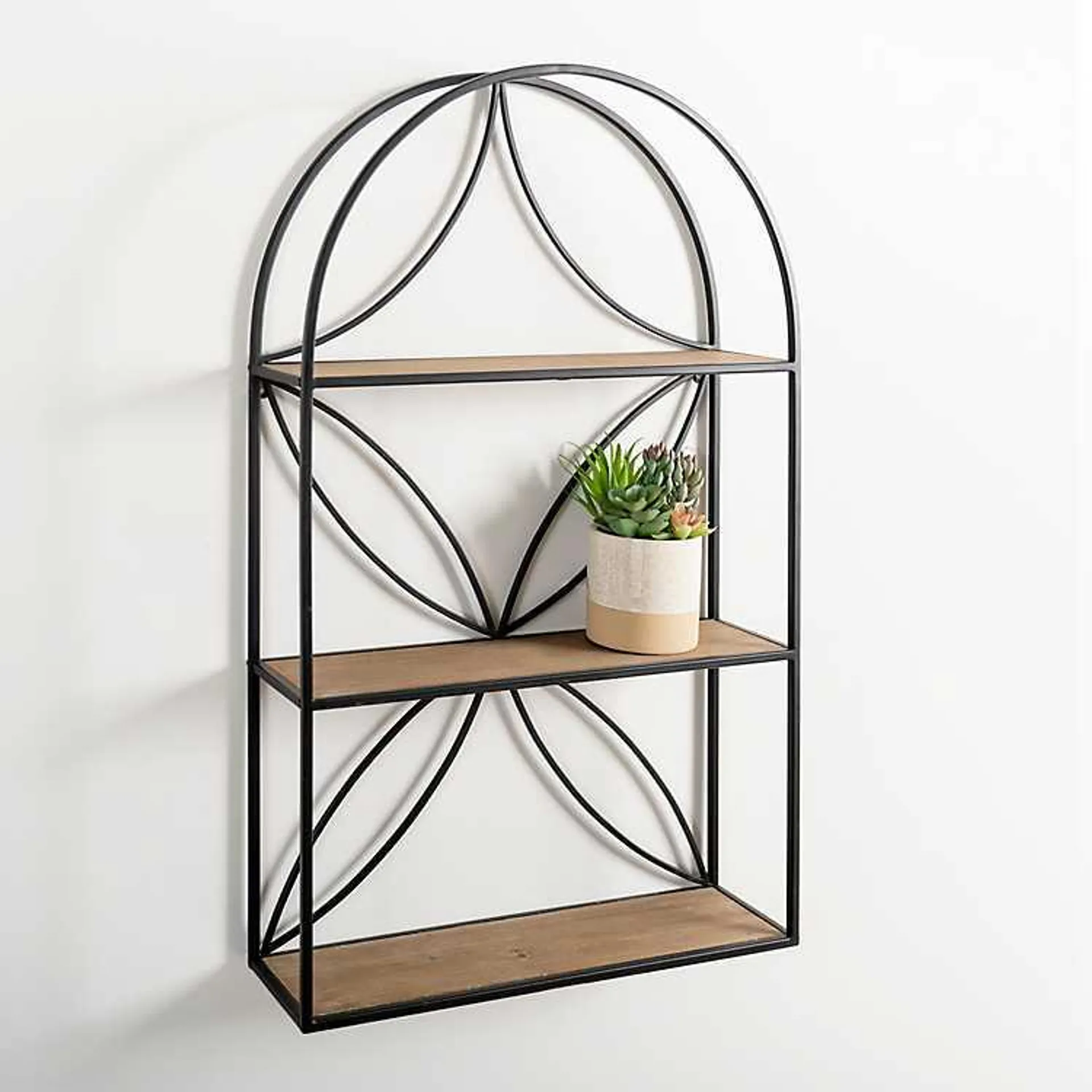 Black Metal Flower Frame 3-Tier Wall Shelf