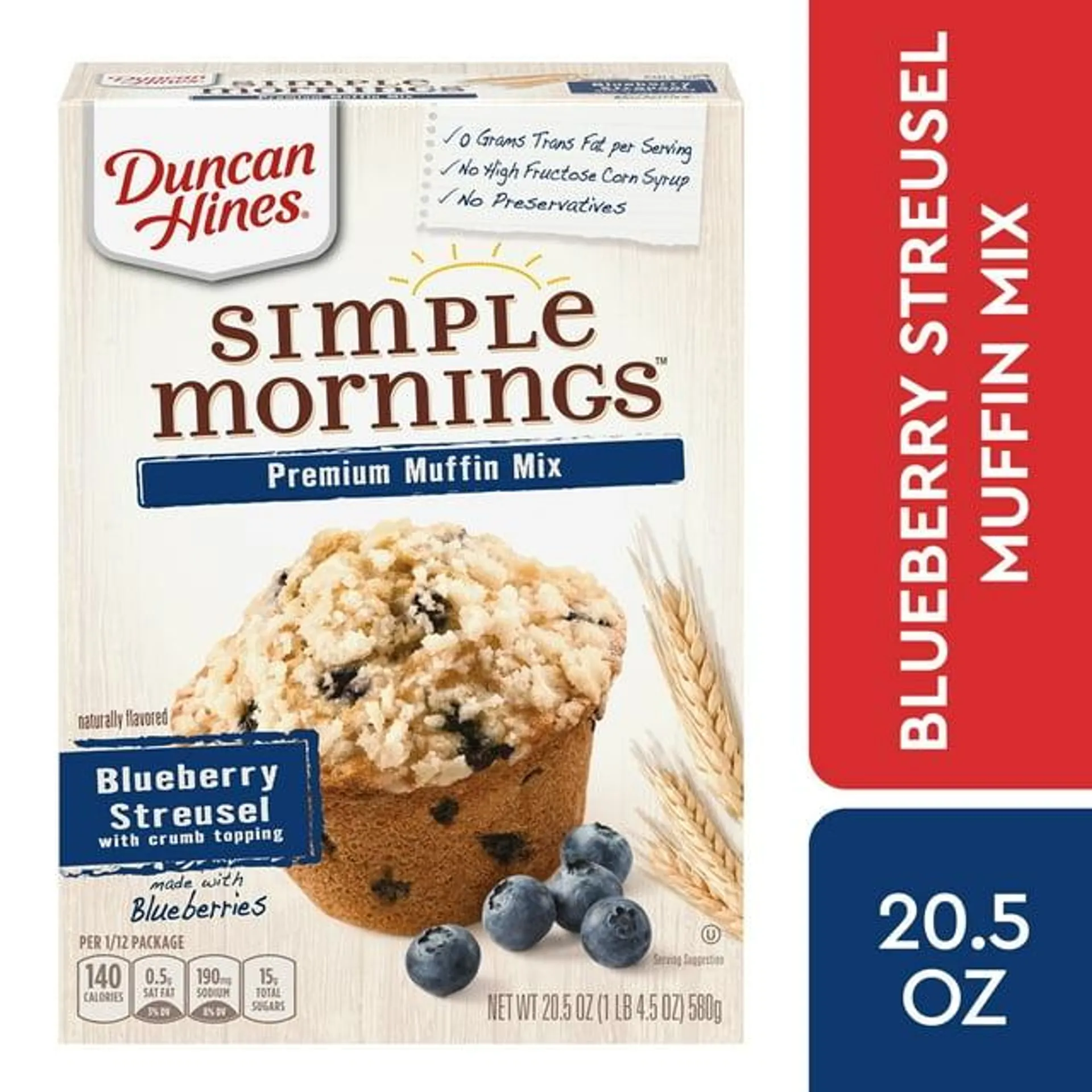 Duncan Hines Simple Mornings Blueberry Streusel Premium Muffin Mix, 20.5 oz