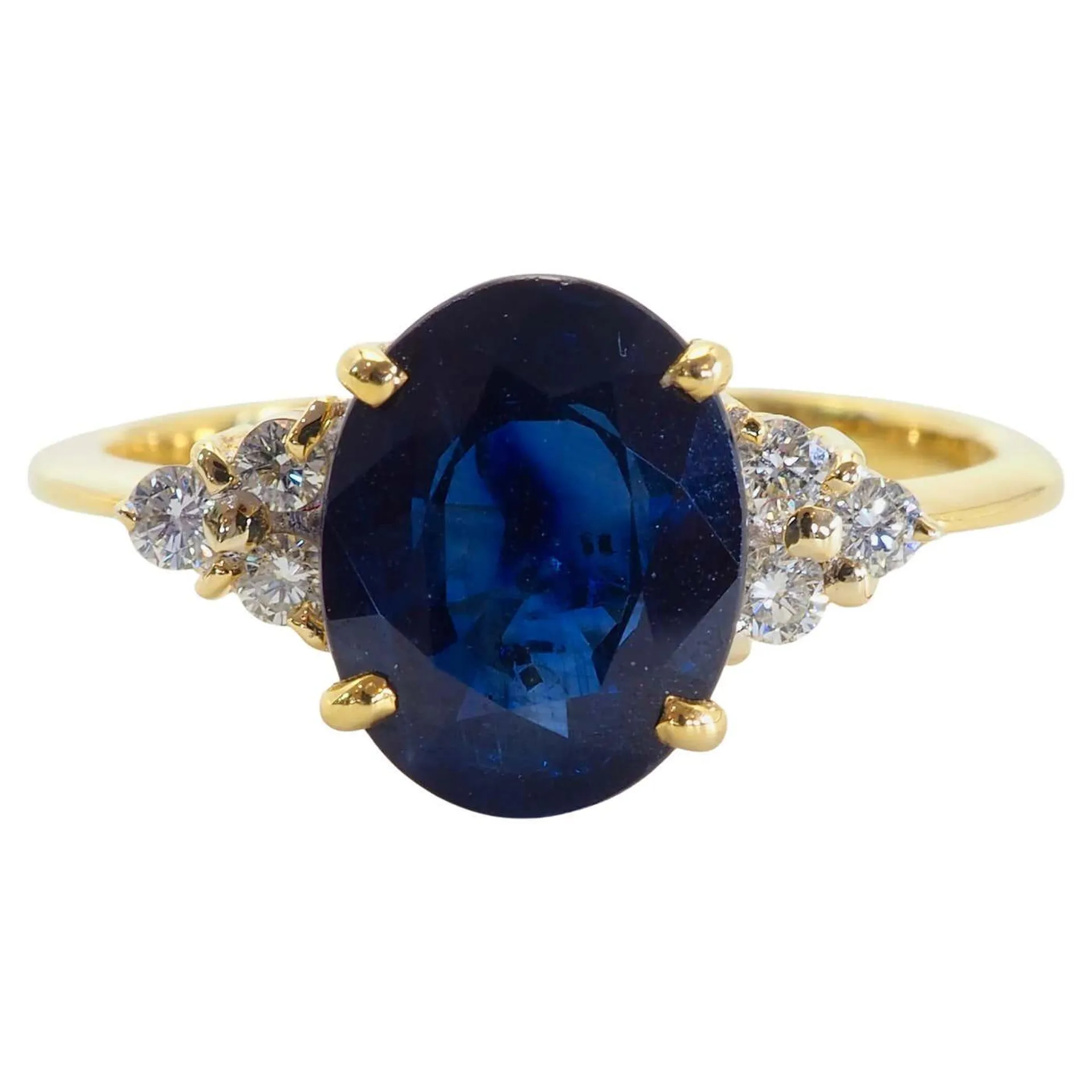 14K Gold 2.74ct Deep Blue Sapphire & 0.12ct Diamond Fine Engagement Ring