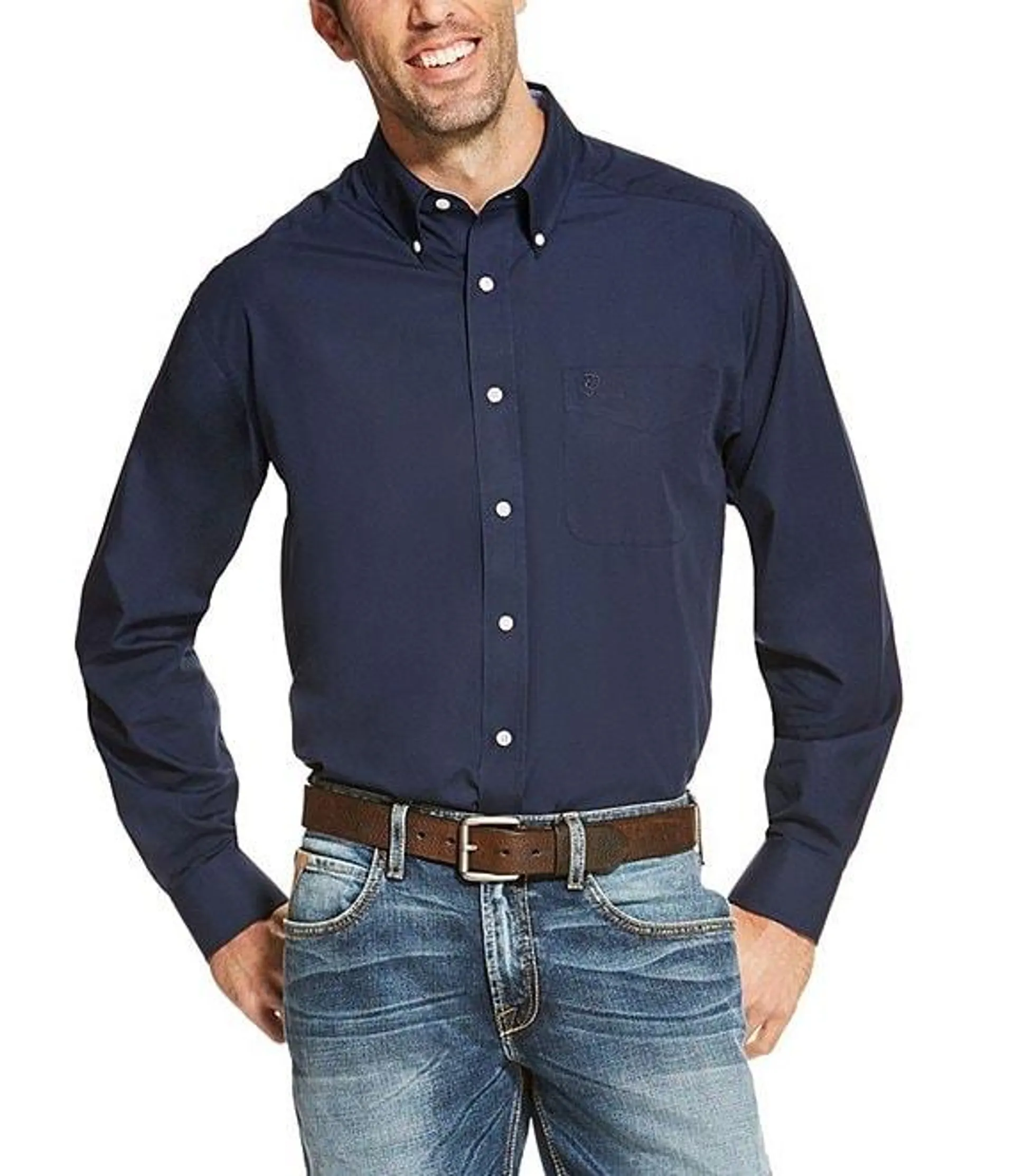 Wrinkle-Free Solid Long-Sleeve Woven Shirt