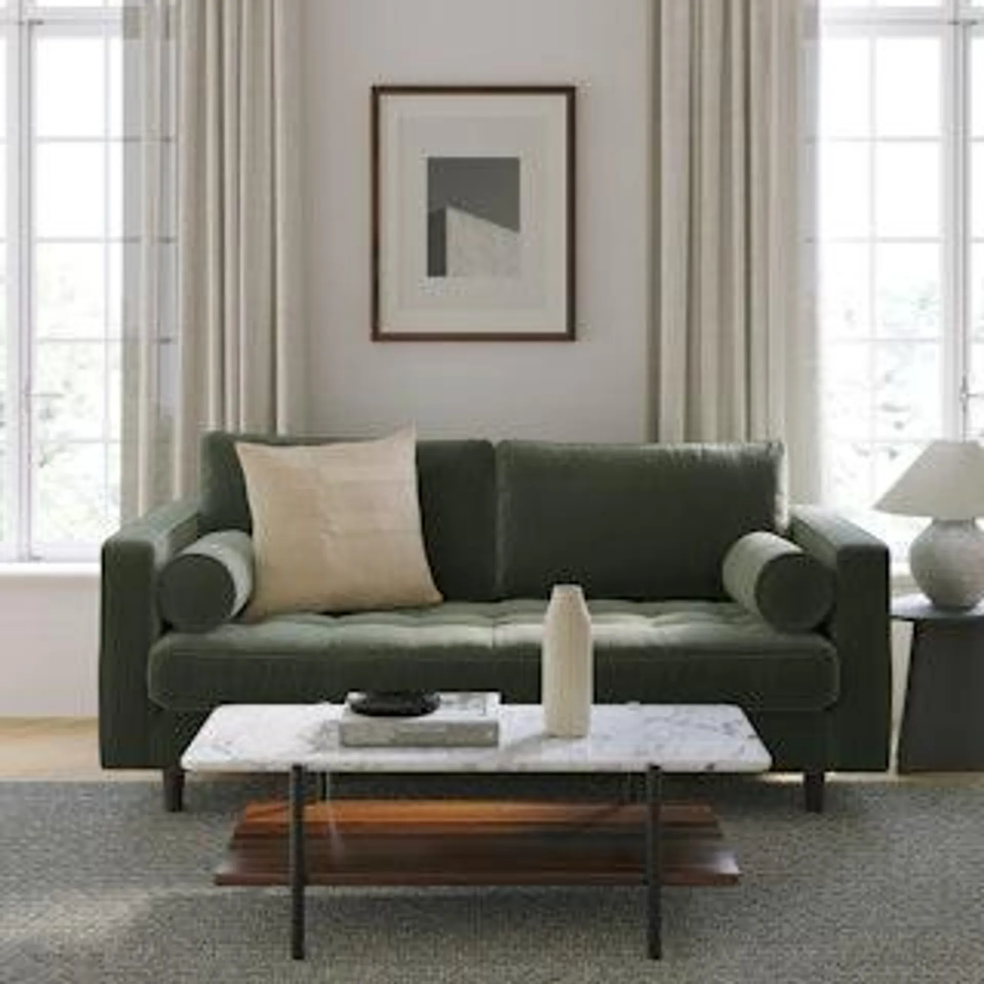 Sven 72" Tufted Velvet Loveseat - Plush Pacific Green