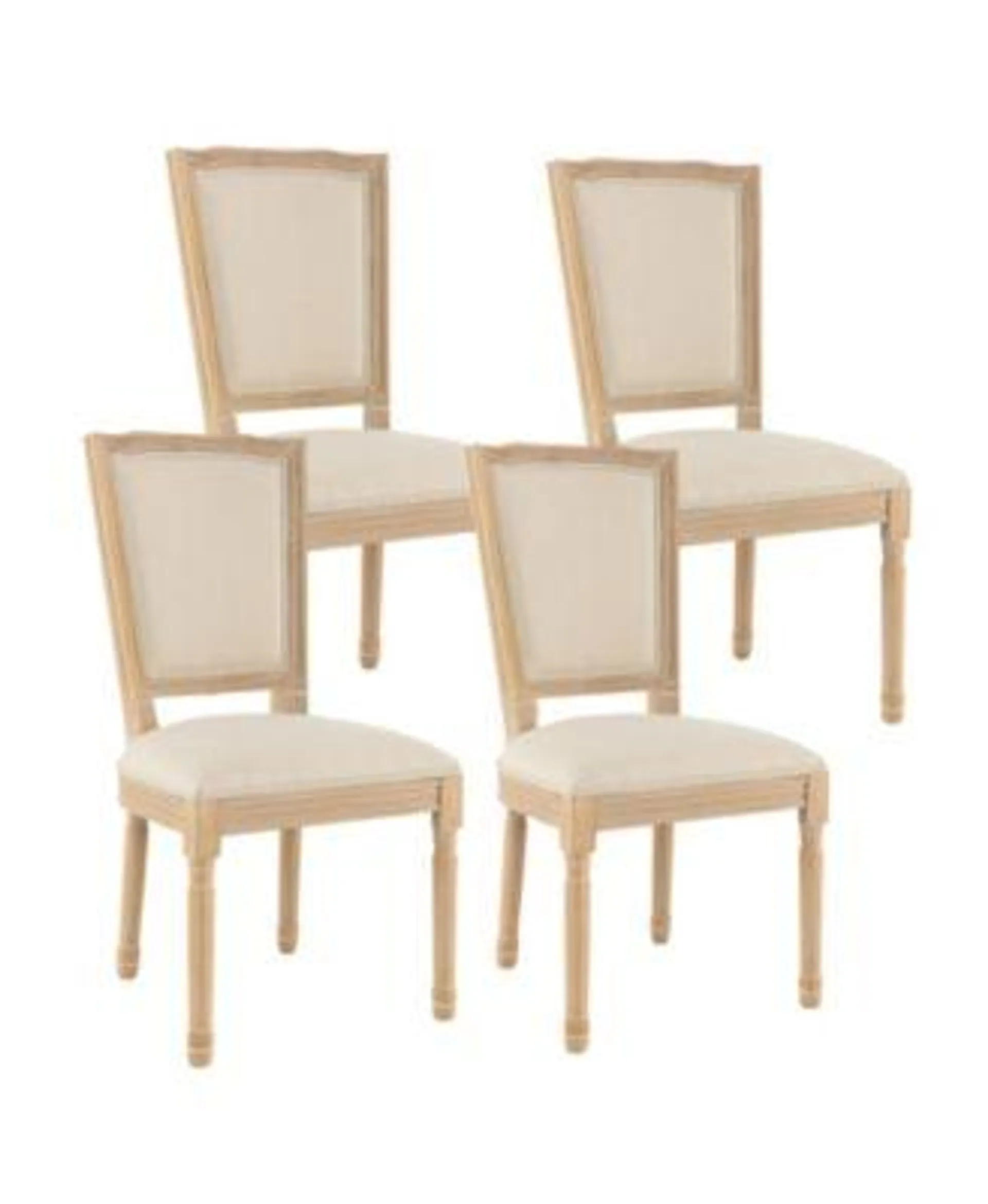 French Dining Chair Set of 4 with Rectangular Backrest & Solid Rubber Wood Frame