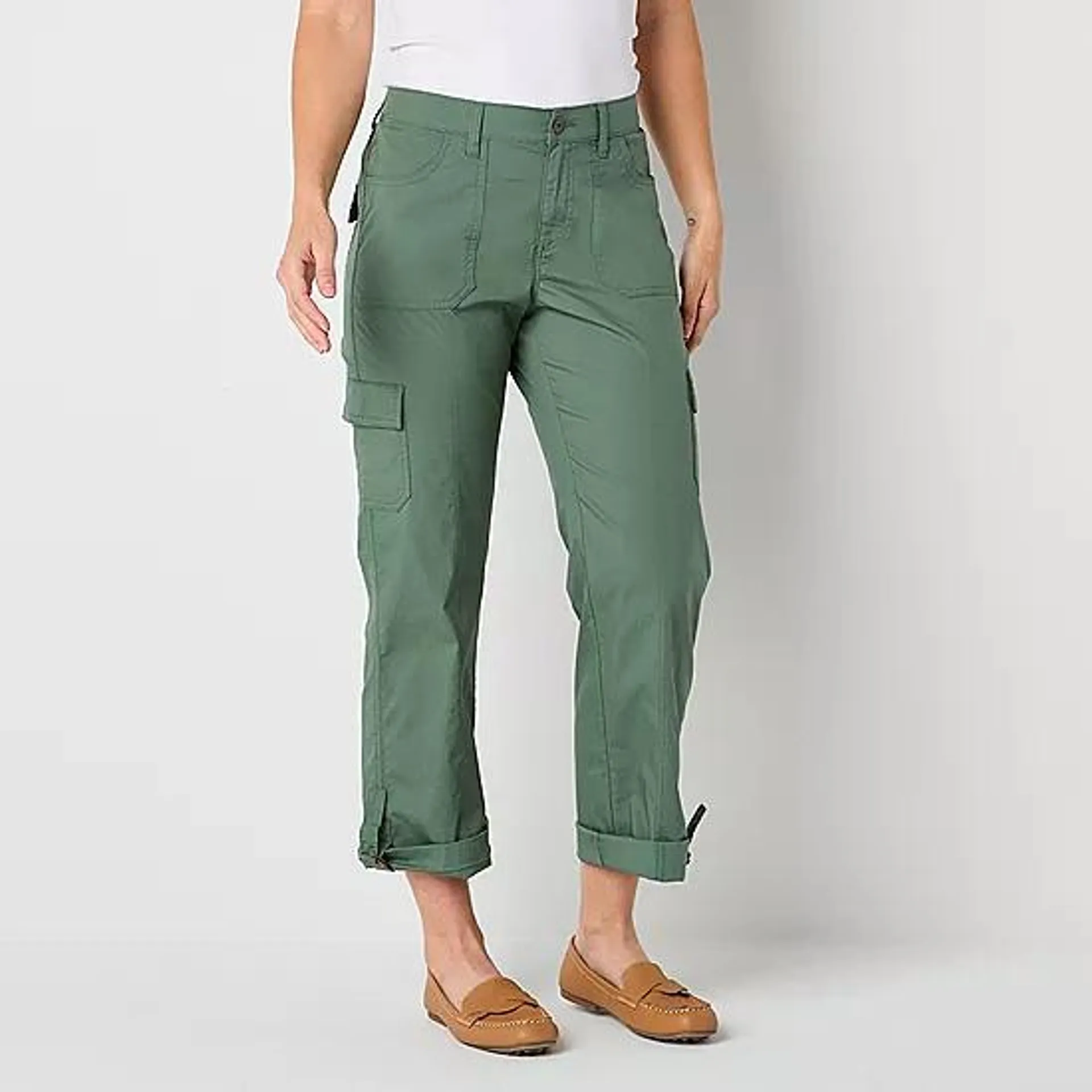 new! St. John's Bay Convertible Womens Mid Rise Stretch Fabric Straight Cargo Pant