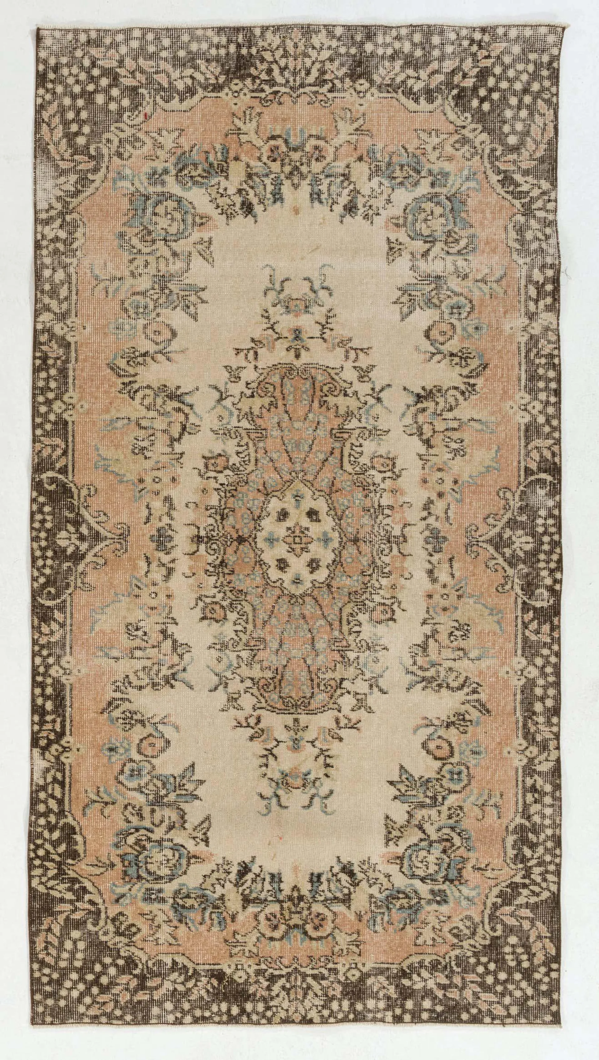 3.8x7.2 Ft Hand-Knotted Vintage Turkish Accent Rug with Floral Medallion Design