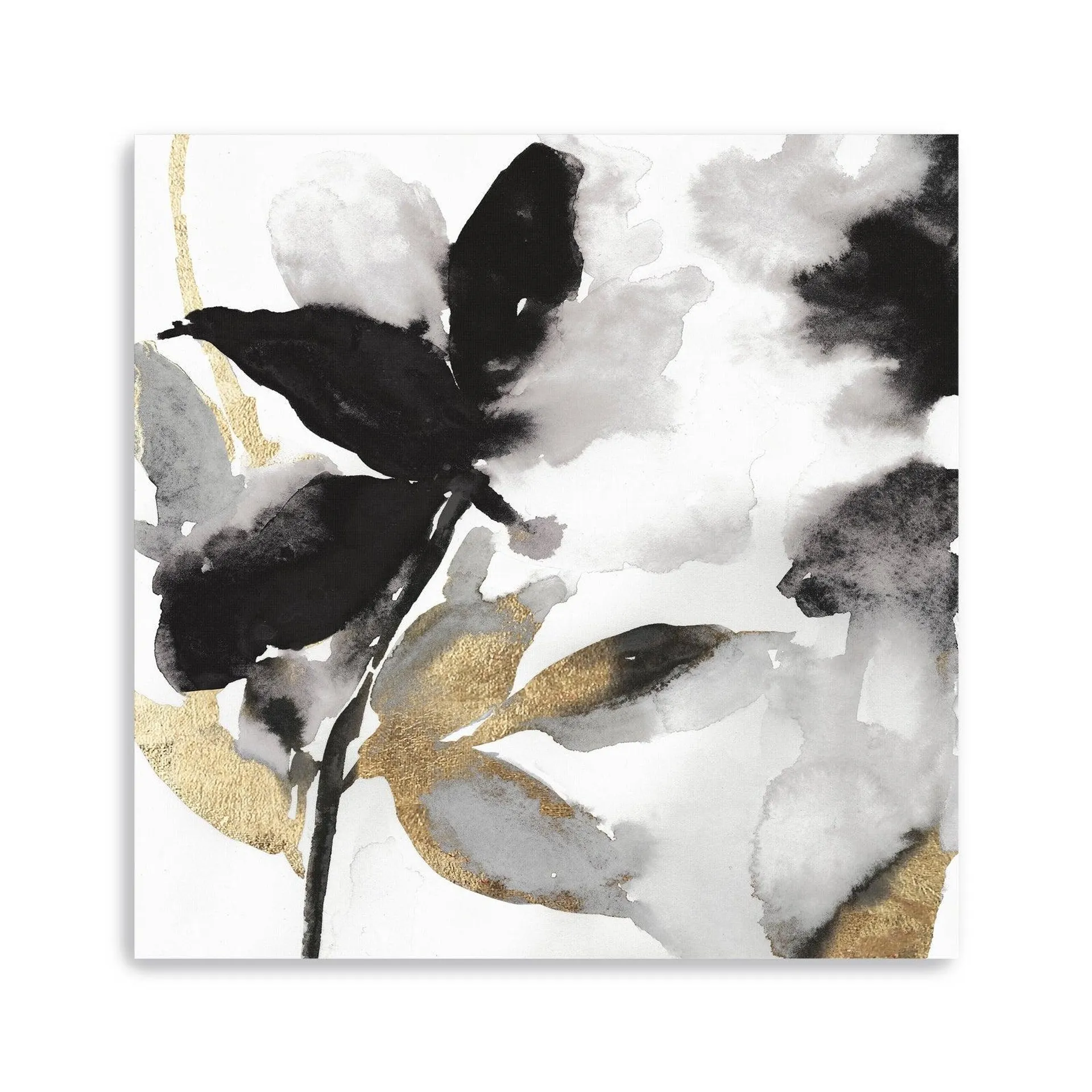 Black Petals Gold Leaves I Canvas Giclee Wall Art