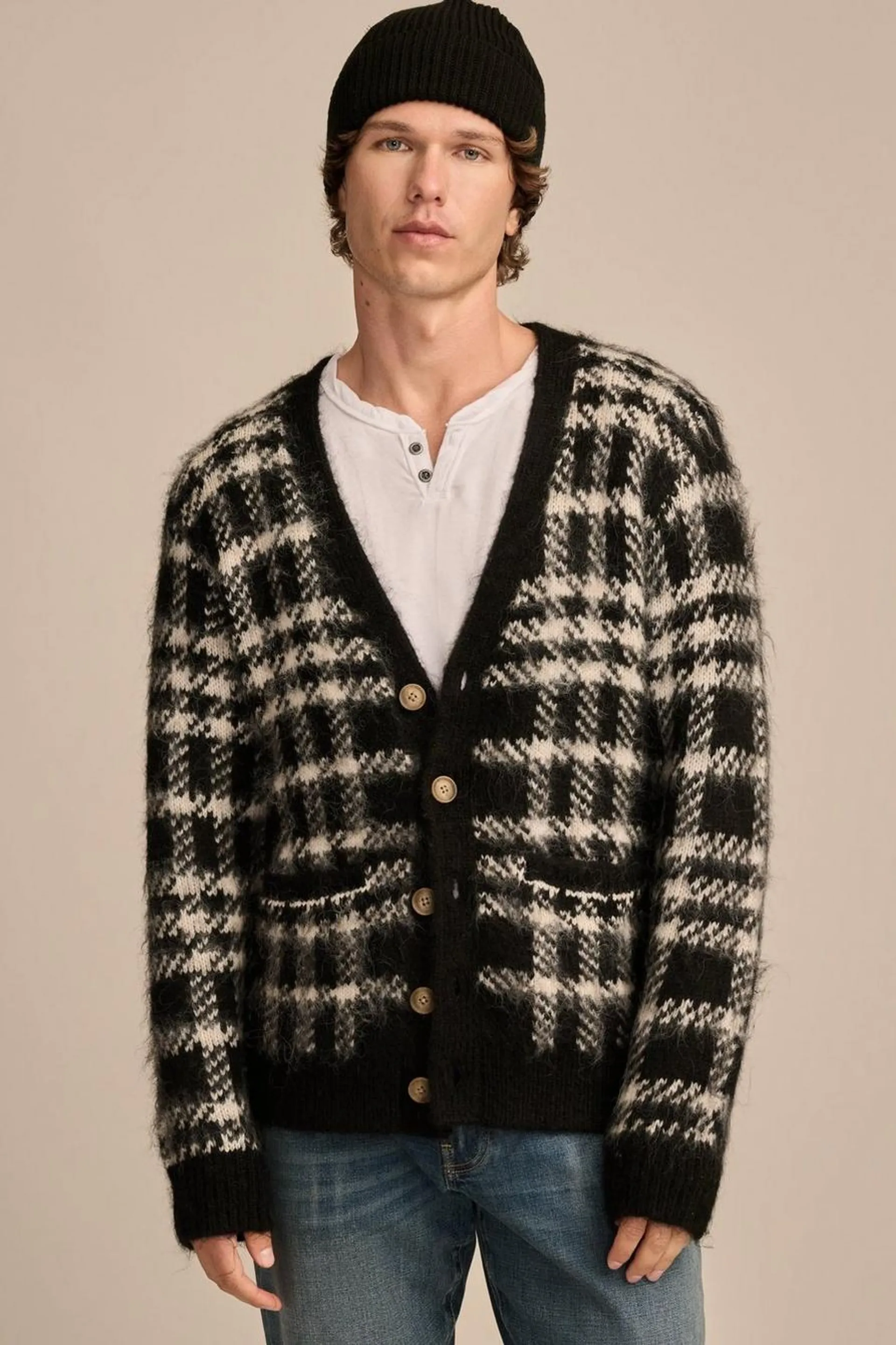 jacquard brushed cardigan