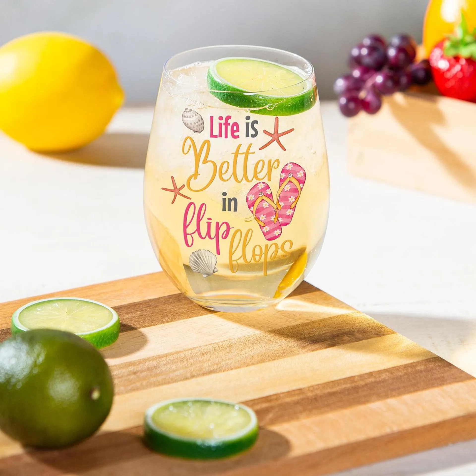 Life is Better in Flip Flops 17 oz. Stemless Glass with Gift Box