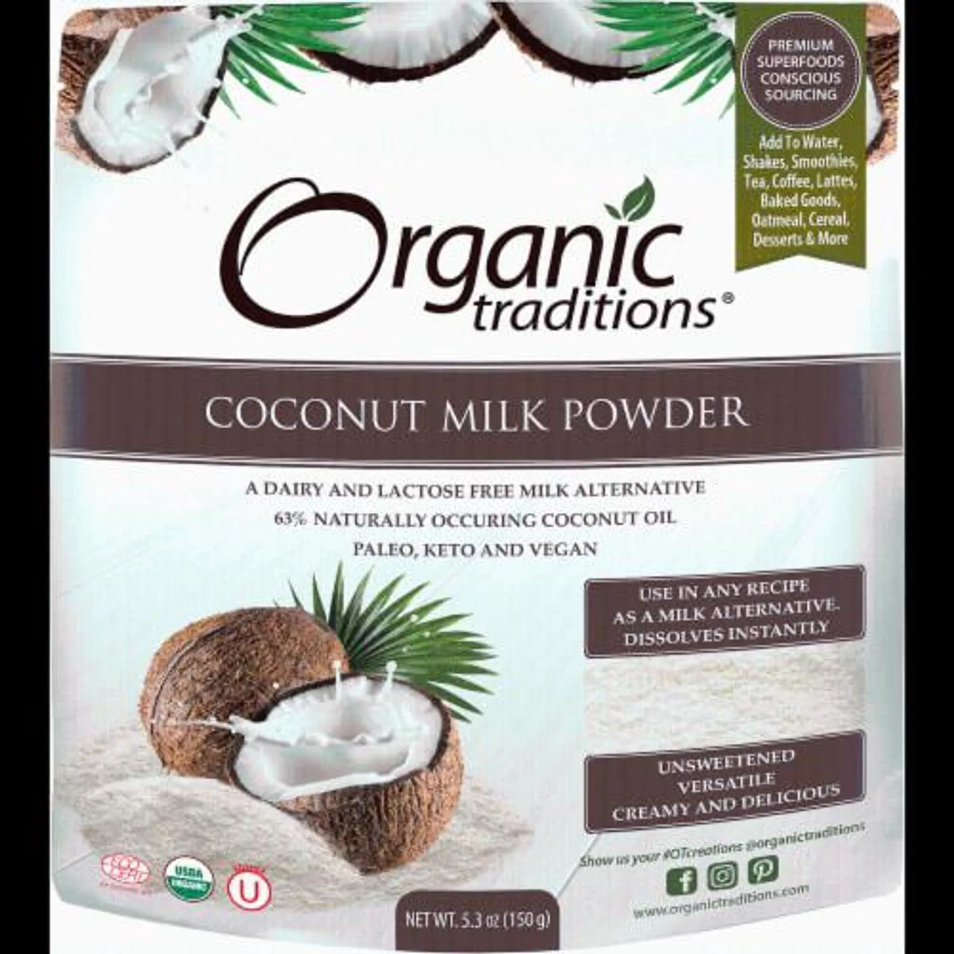 Organic Traditions Coconut Milk Powder 5.0 oz Pkg