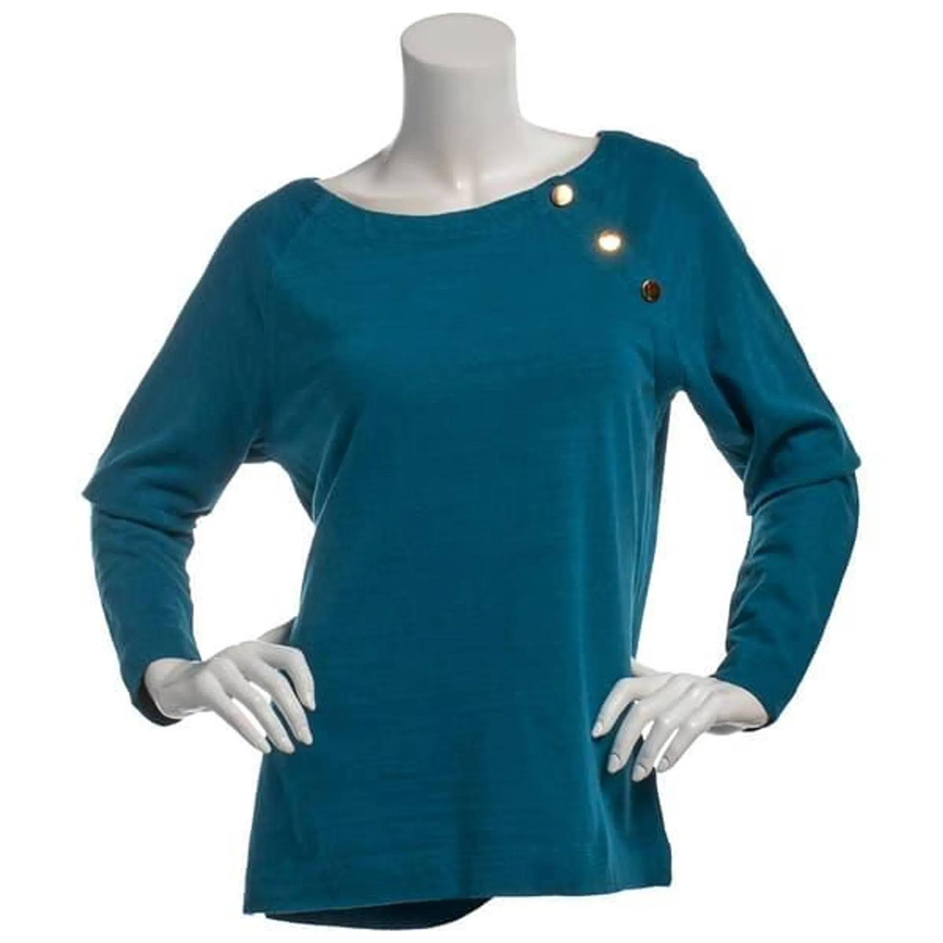 Womens Preswick & Moore® Long Sleeve Button Shoulder Tee