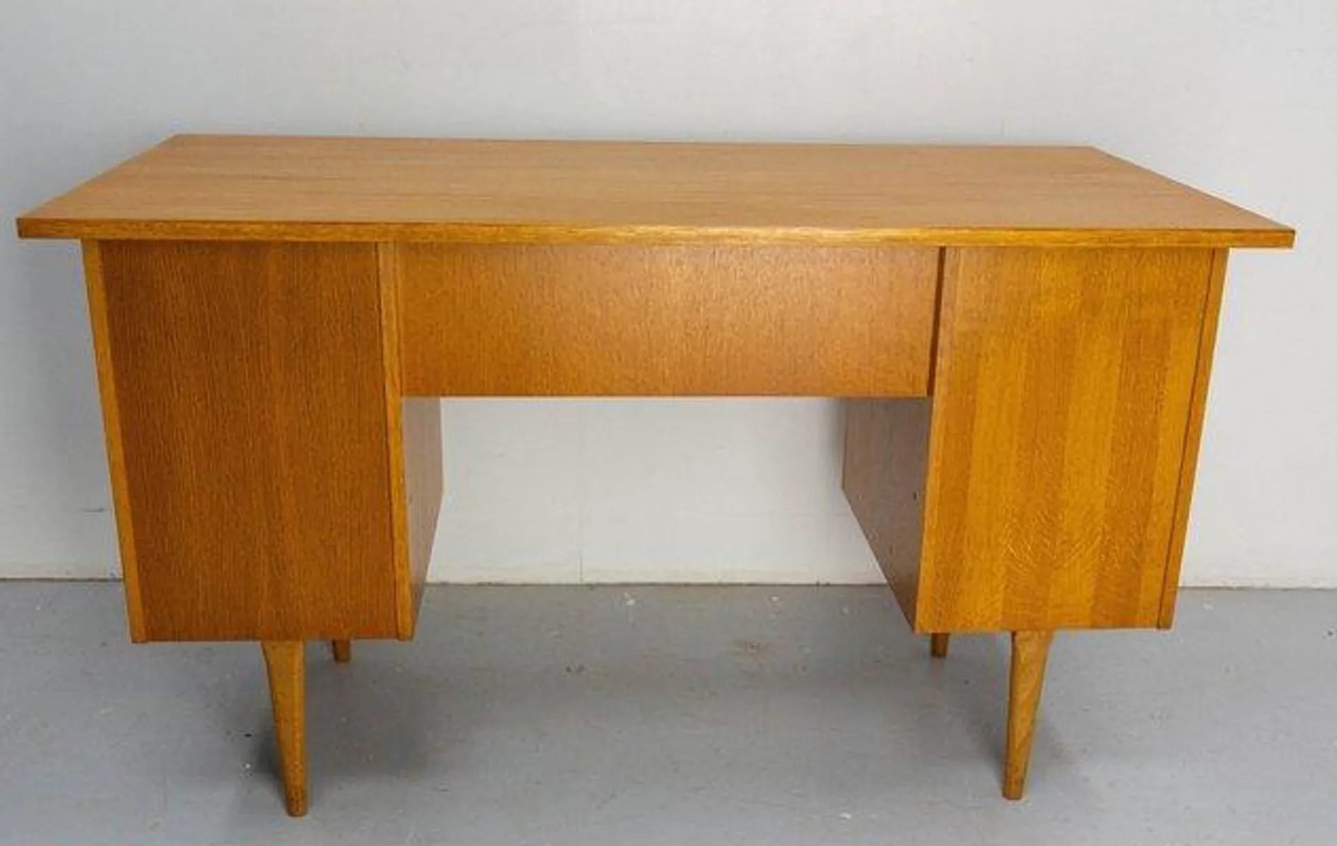 Mid-Century Oak Desk with Six Drawers, France, 1950