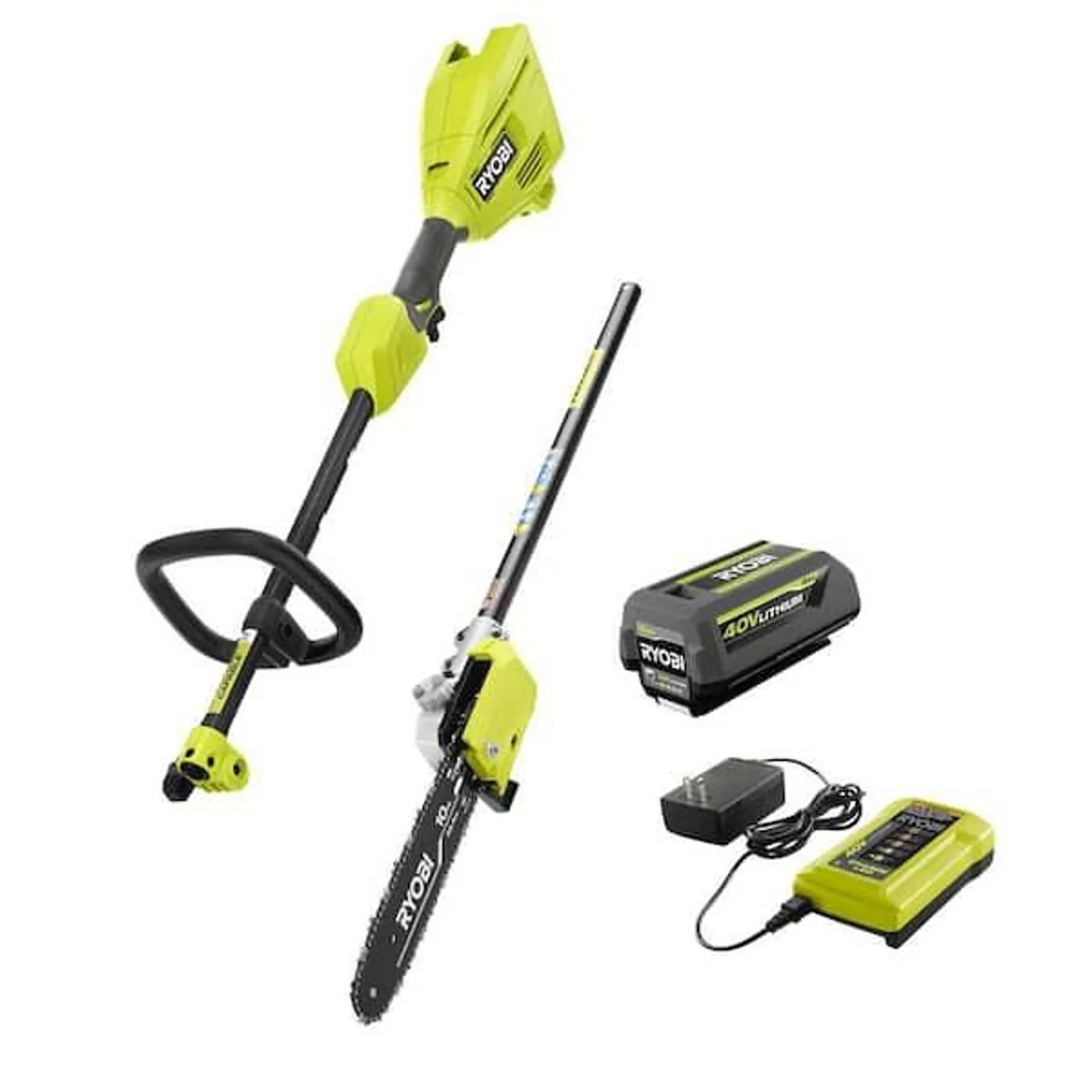 40V Expand-It Cordless Battery Attachment Capable Powerhead Kit & Pole Saw with 4.0 Ah Battery and Charger