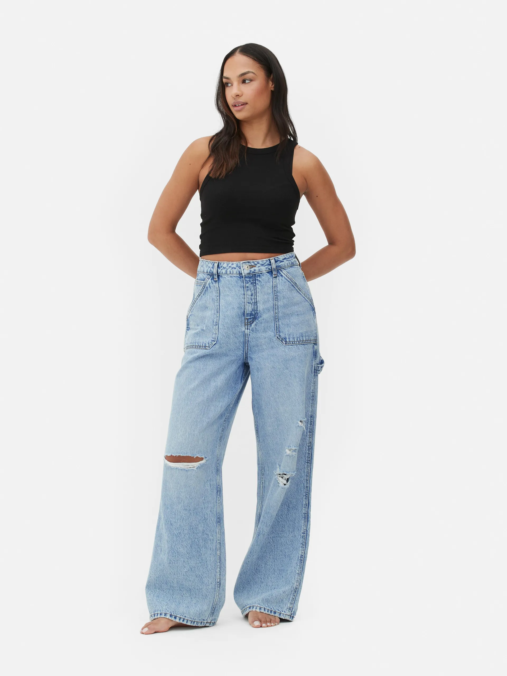 Rip Detail Wide-Leg Jeans