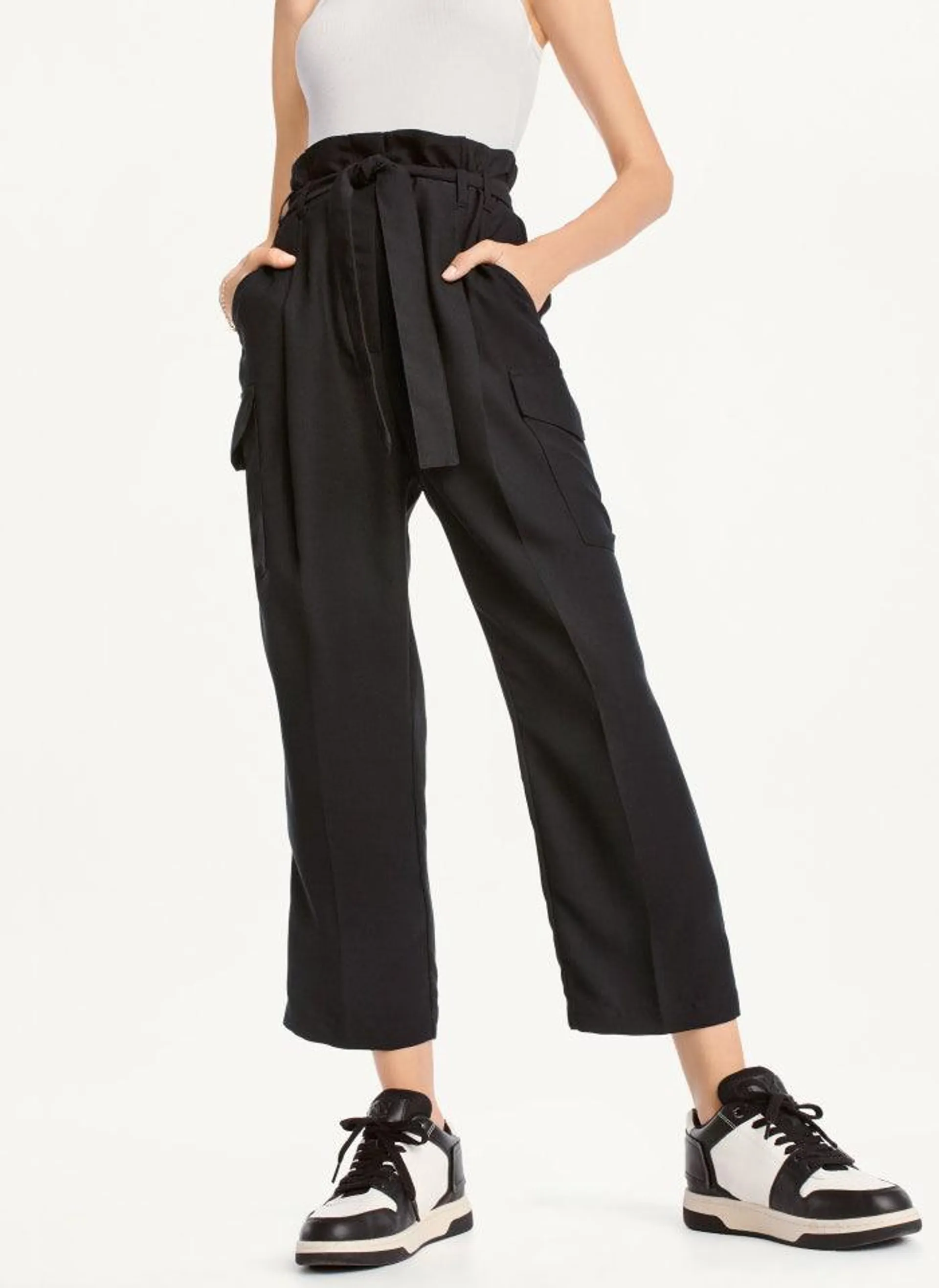 Tie High Waist Tapered Pant