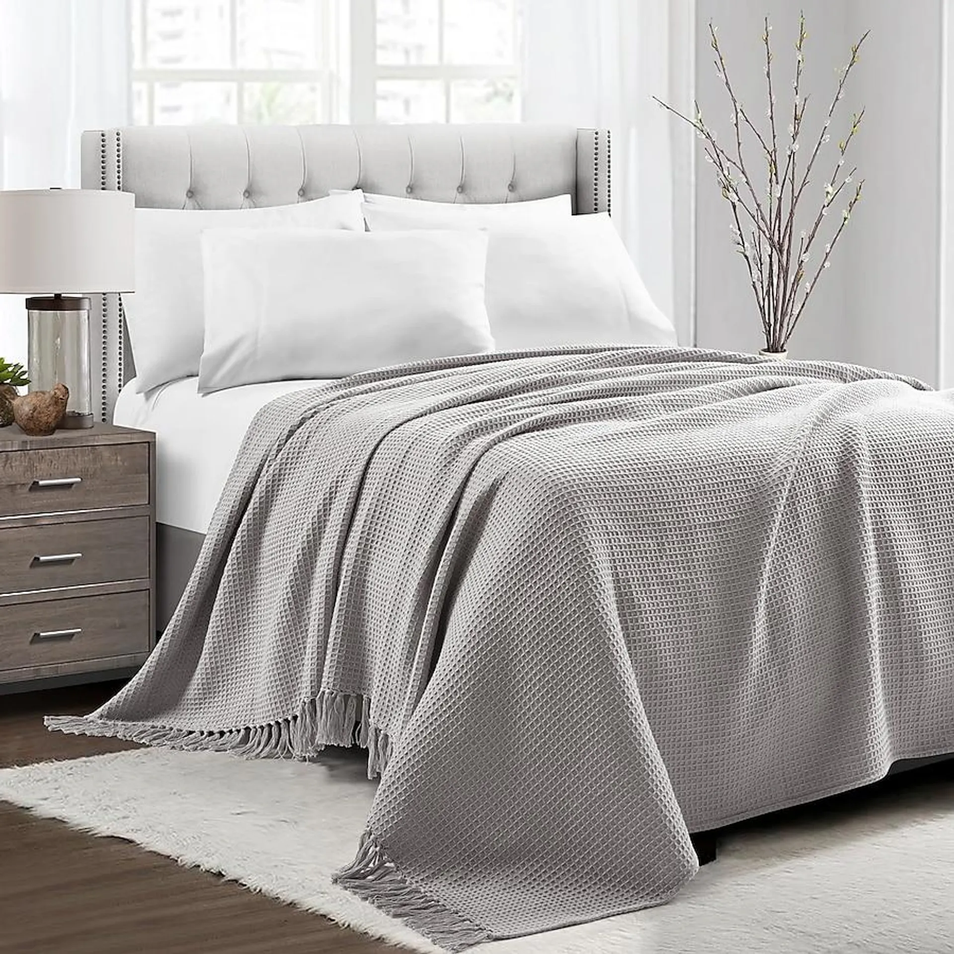 Lush Decor Light Gray Solid King Quilt Cotton