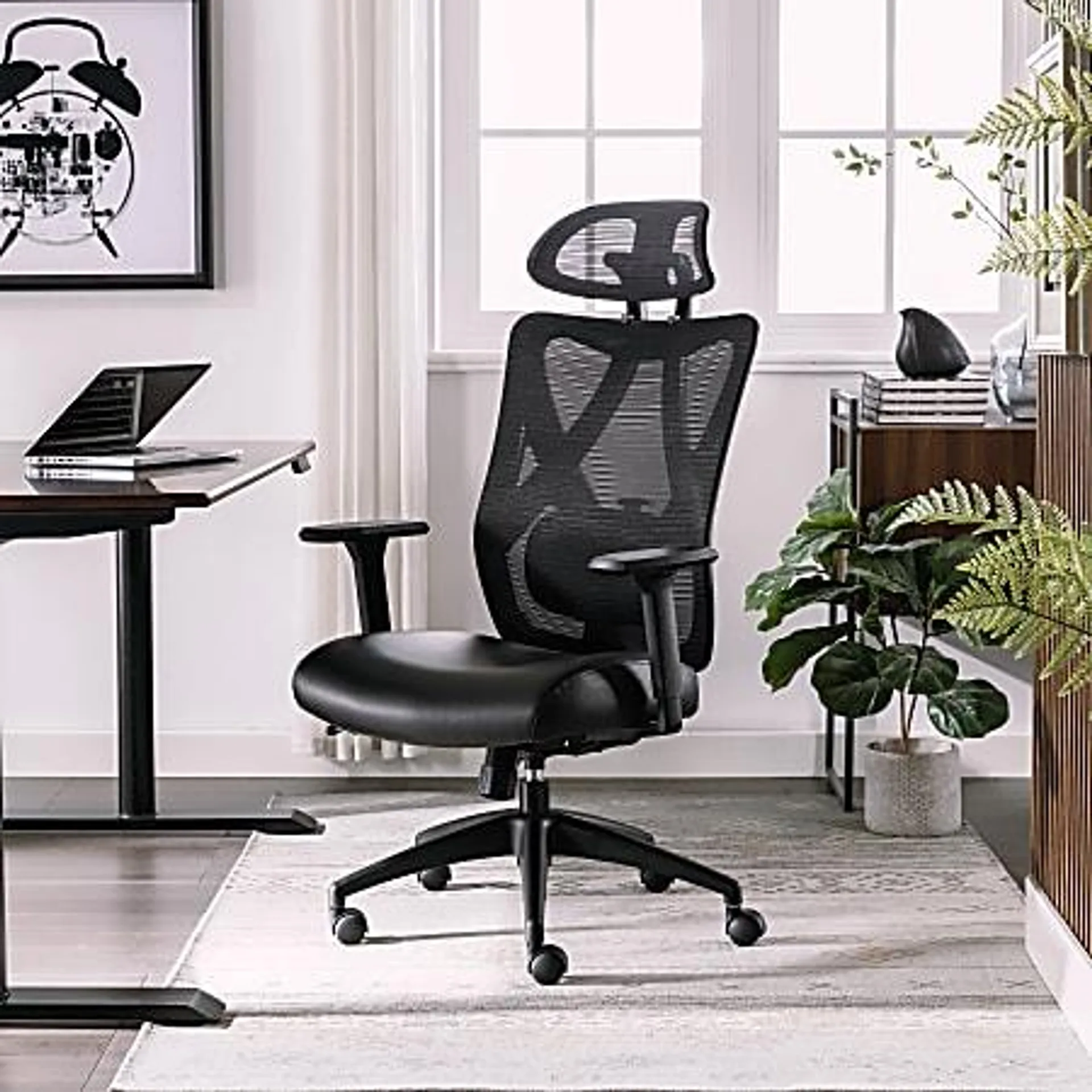 Serta® SitTrue™ Ridgefield Ergonomic Mesh/Vegan Leather High-Back Task Office Chair, Black