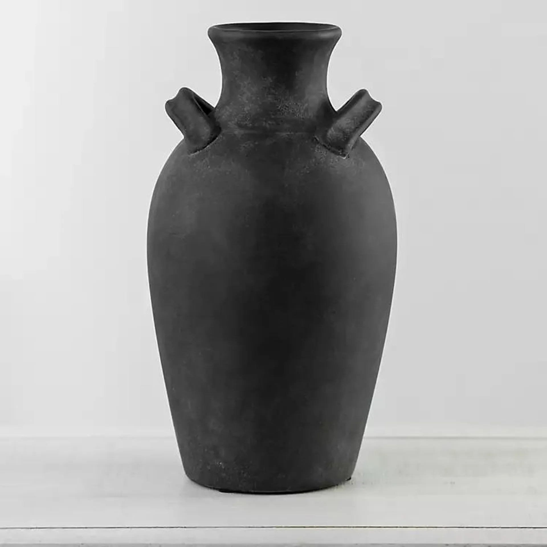 Stamos Matte Black Terracotta Vase, 14 in.