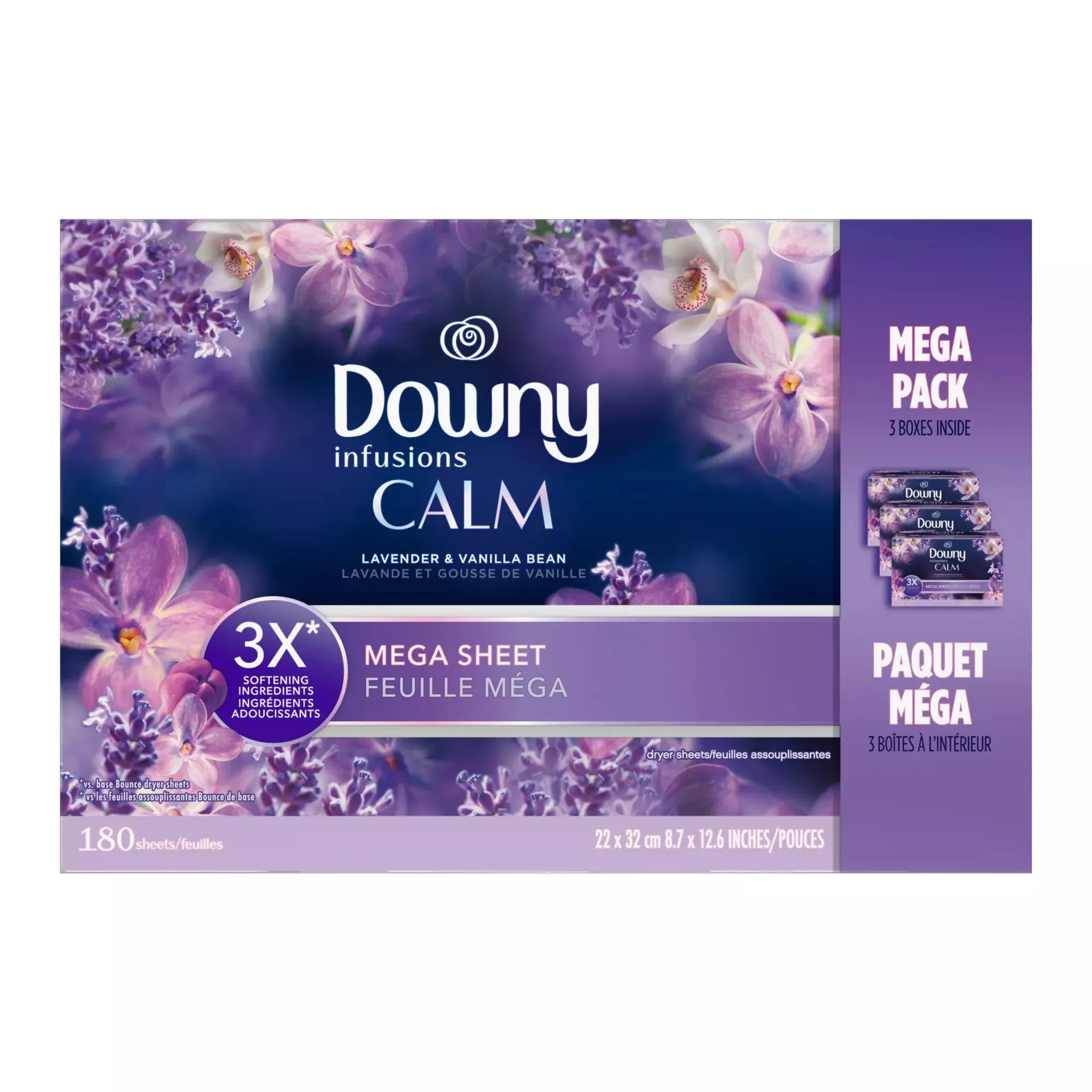 Downy Infusions Calm Mega Dryer Sheets, Lavender and Vanilla Bean, 180 ct.