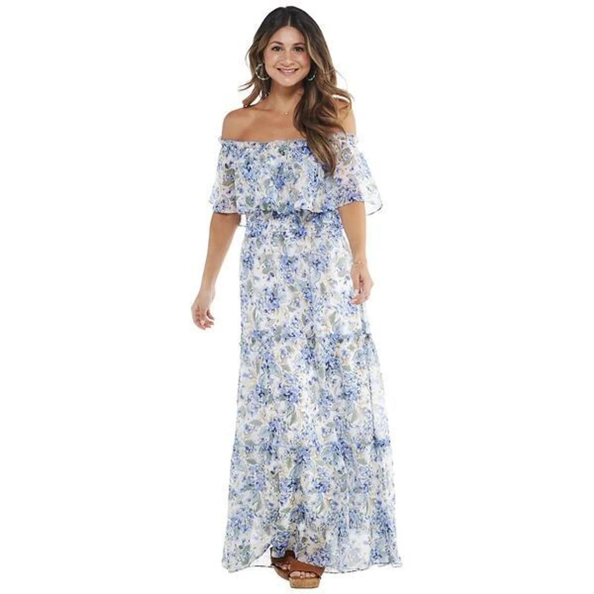 Womens Rabbit Rabbit Rabbit Off Shoulder Floral Tier Maxi Dress